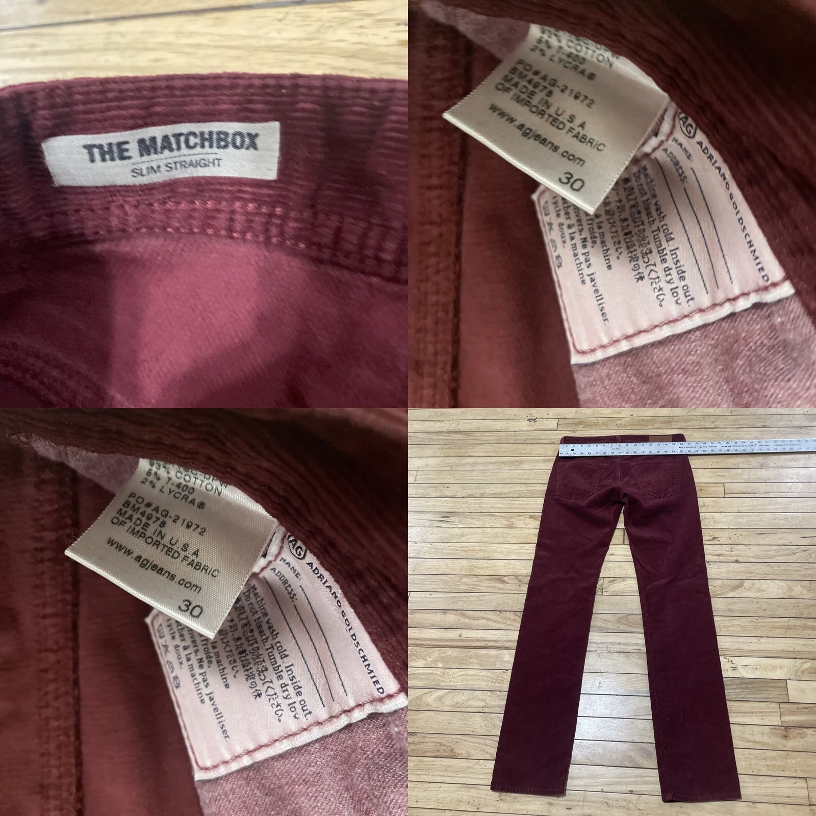 Vintage ADRIANO GOLDSCHMIED Corduroy Pants Men 30x35 The Matchbox Slim Straight Maroon Red Slim Chino 5-Pocket USA City Preppy Men Size US 30 / EU 46 - 8 Thumbnail