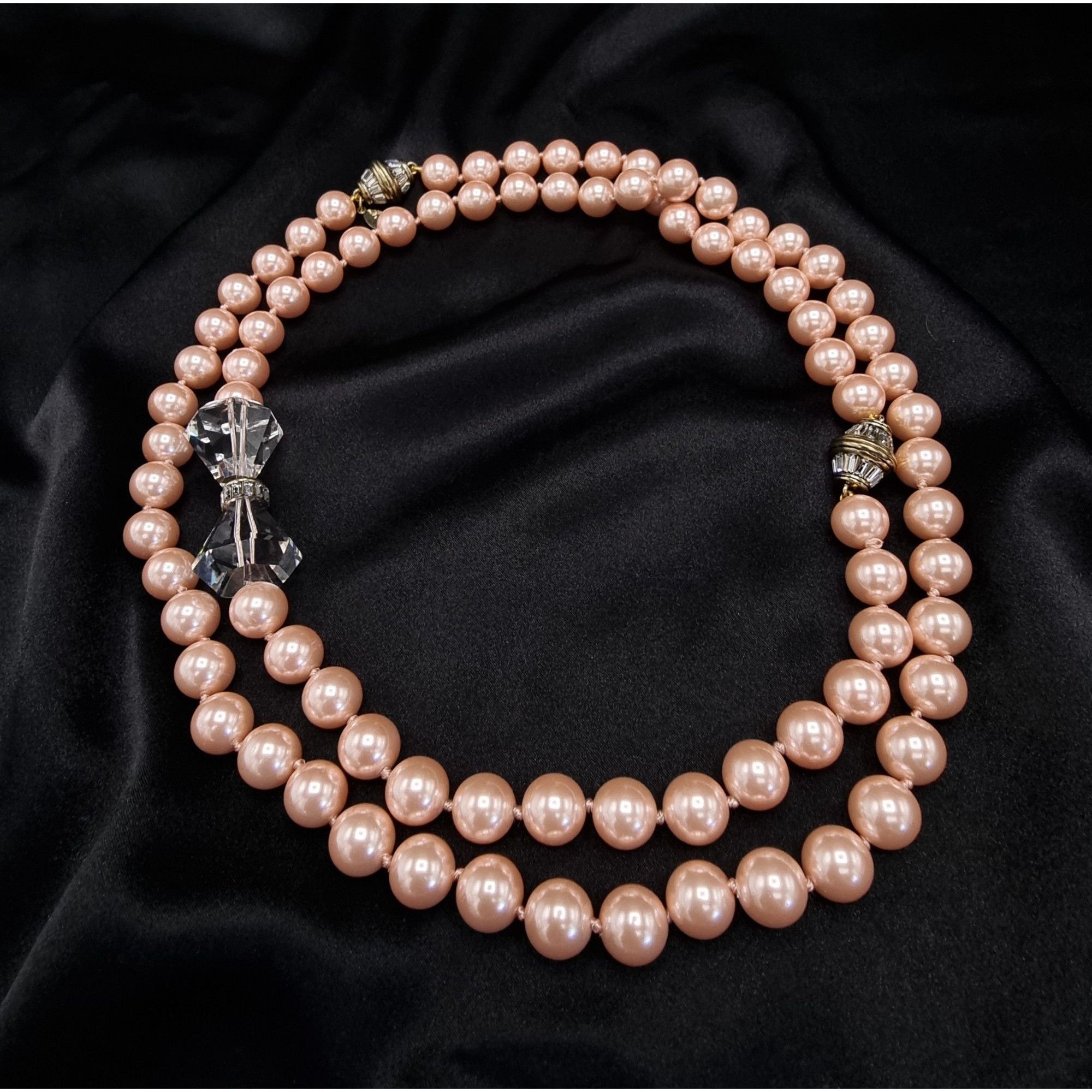 Vintage Heidi Daus Double-Strand Faux Pearl Necklace With Crystal Bo Size ONE SIZE - 1 Thumbnail