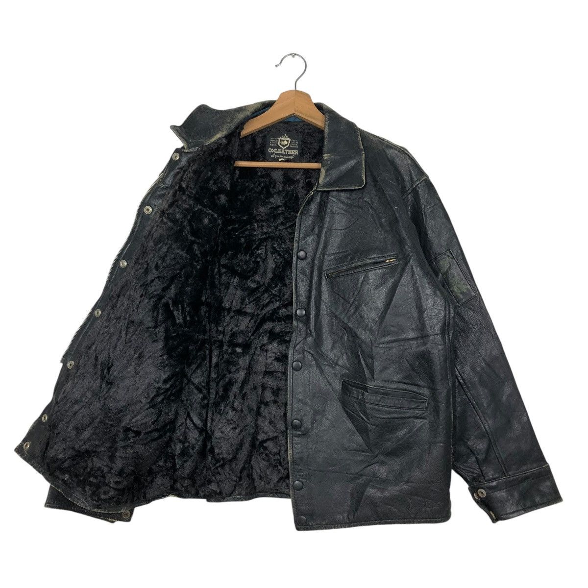 Japanese Brand 🔥VINTAGE 80’s BIKER LEATHER JACKET OXLEATHER FUR BLANKET Size US M / EU 48-50 / 2 - 13 Thumbnail