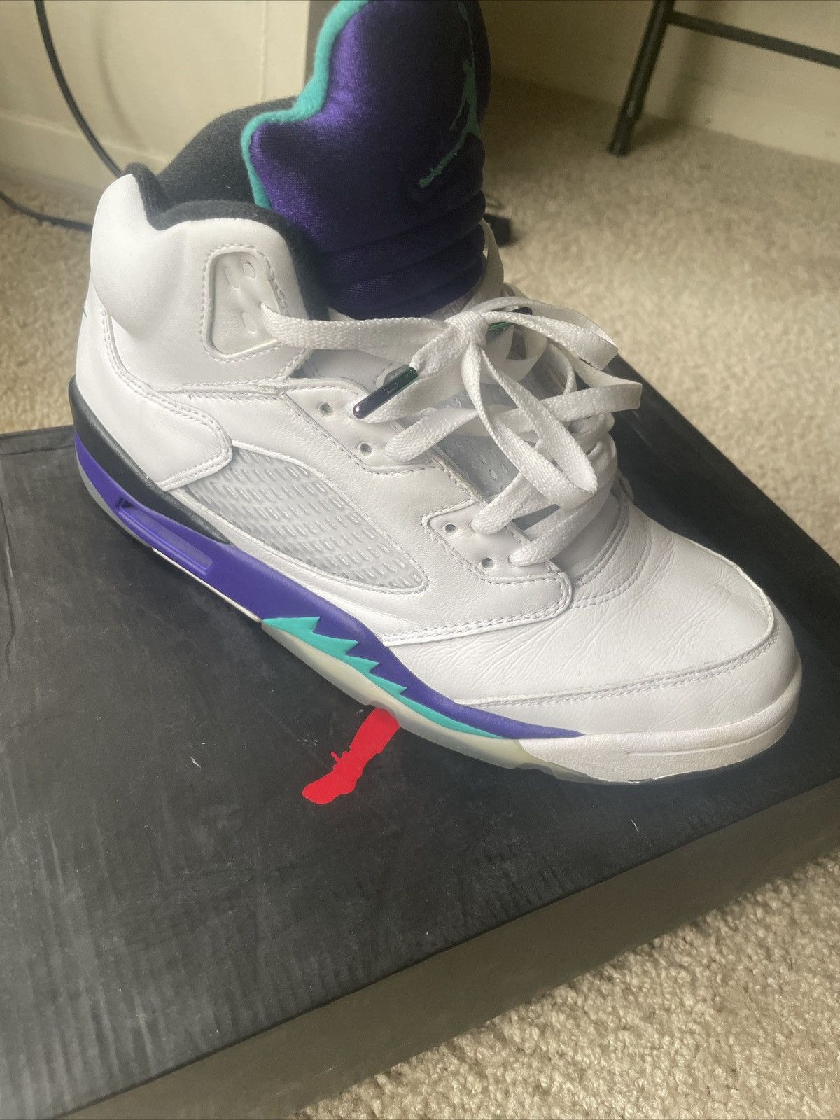 image of Jordan Nike Retro Jordan 5 Nrg Grape Fresh Prince Shoes in White, Men's (Size 9)