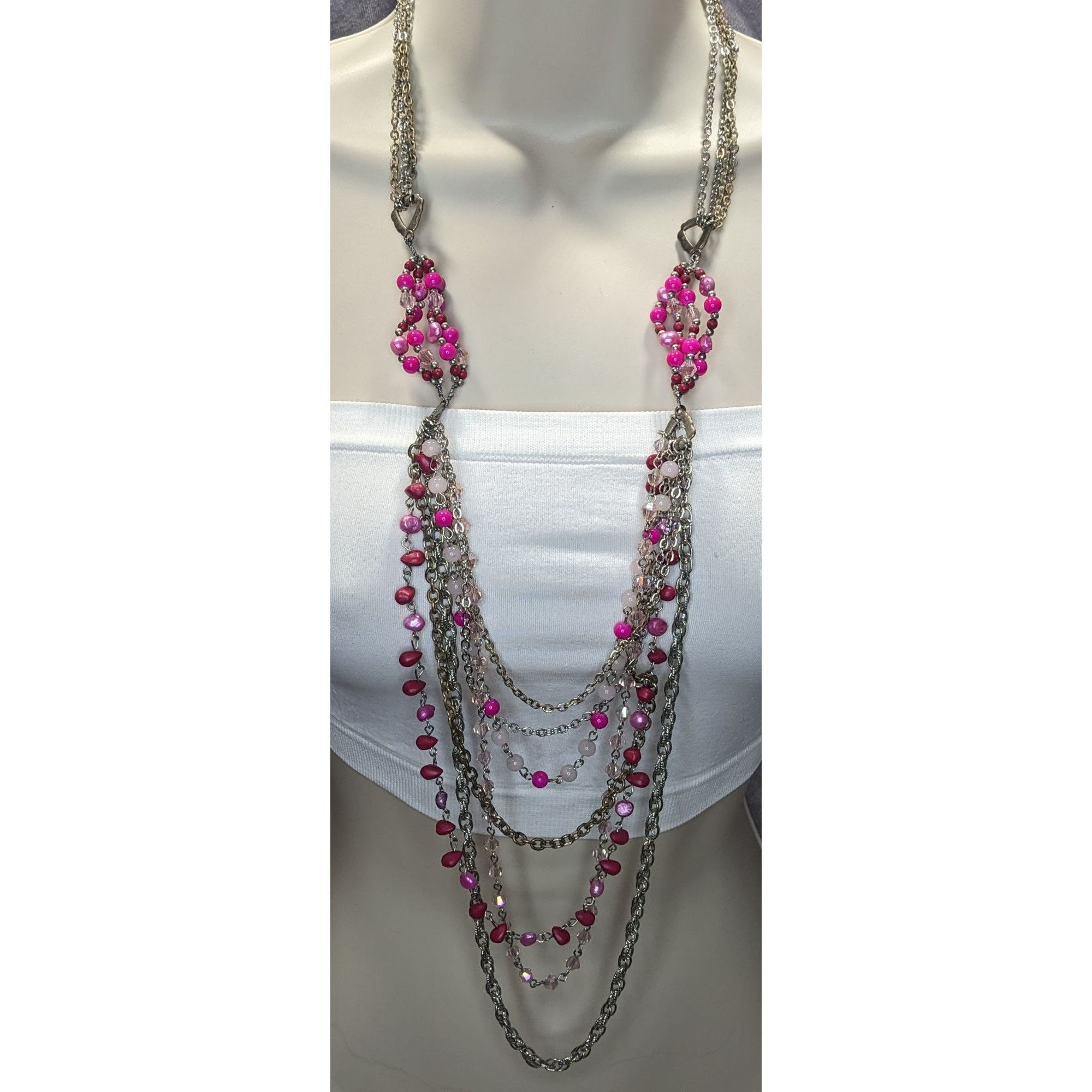 Other Vintage Y2K Multilayer Pink Bead & Chain Necklace Size ONE SIZE - 1 Thumbnail
