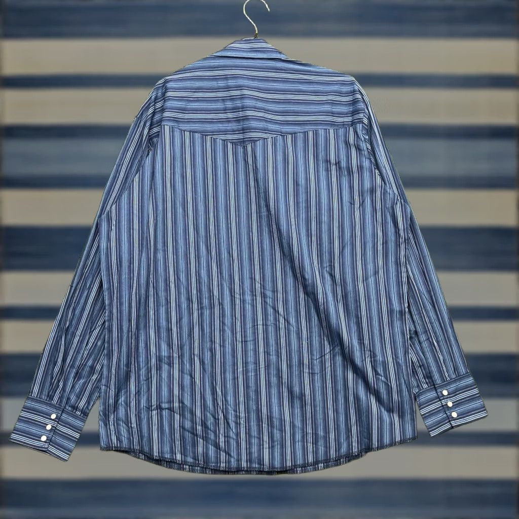 Wrangler Wrangler Pearl Snap Shirt Mens XL Blue Long Sleeve Striped Western NWT Size US XL / EU 56 / 4 - 1 Thumbnail