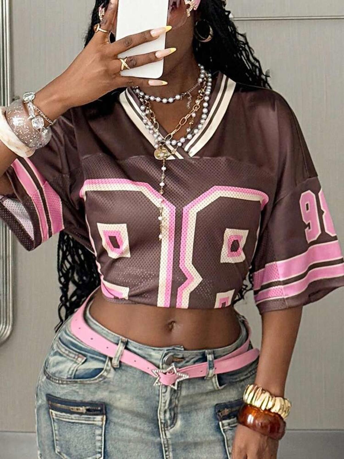 Other Brown and Pink Mesh Number 98 Jersey Size ONE SIZE - 1 Thumbnail