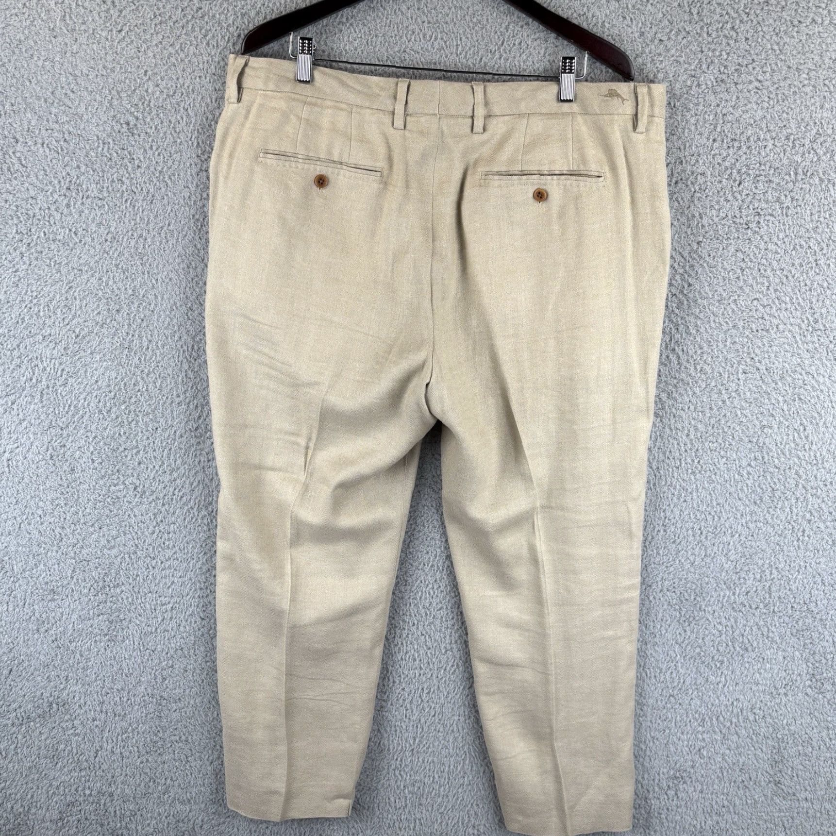 Tommy Bahama Tommy Bahama Pants Mens 38x27 Beige Flat Front Linen Polyester Blend Relaxed Straight Hip Beached Chill Casual, Wedding, 90s? Not. Size US 38 / EU 54 - 2 Thumbnail