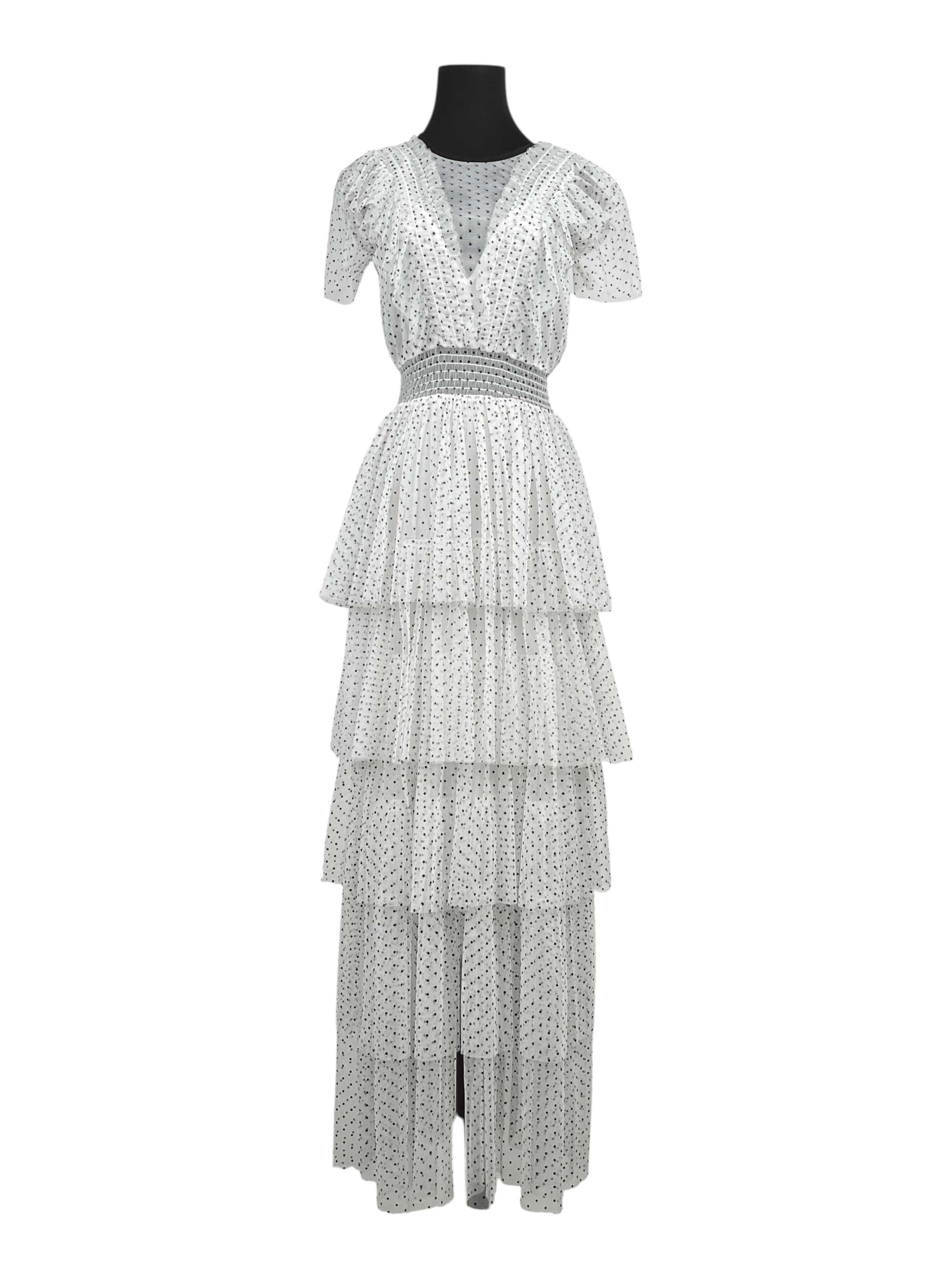 Maje Maje White And Black Polka Dots Mesh Long Ruffled Dress Size XS / US 0-2 / IT 36-38 - 1 Thumbnail