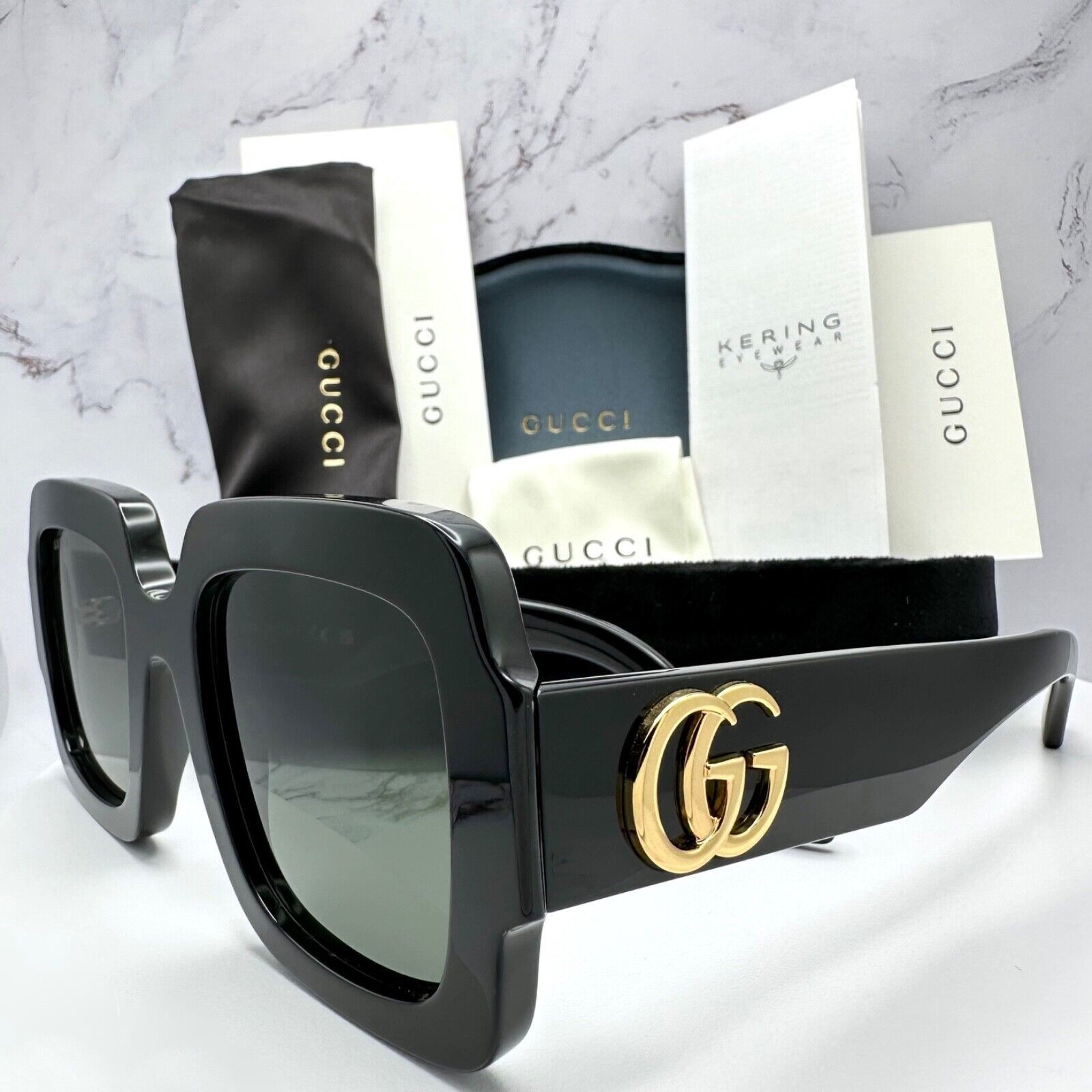 Gucci Gucci Sunglasses New Black Oversized Gold Metal GG Authentic Size ONE SIZE - 16 Thumbnail
