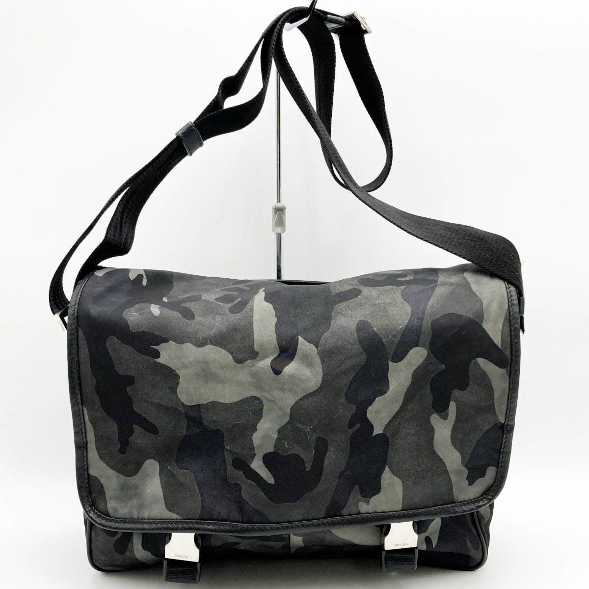 image of Prada Shoulder Bag Messenger Crossbody Camouflage Multicolor Nylon Gray Women's Men's in Grey