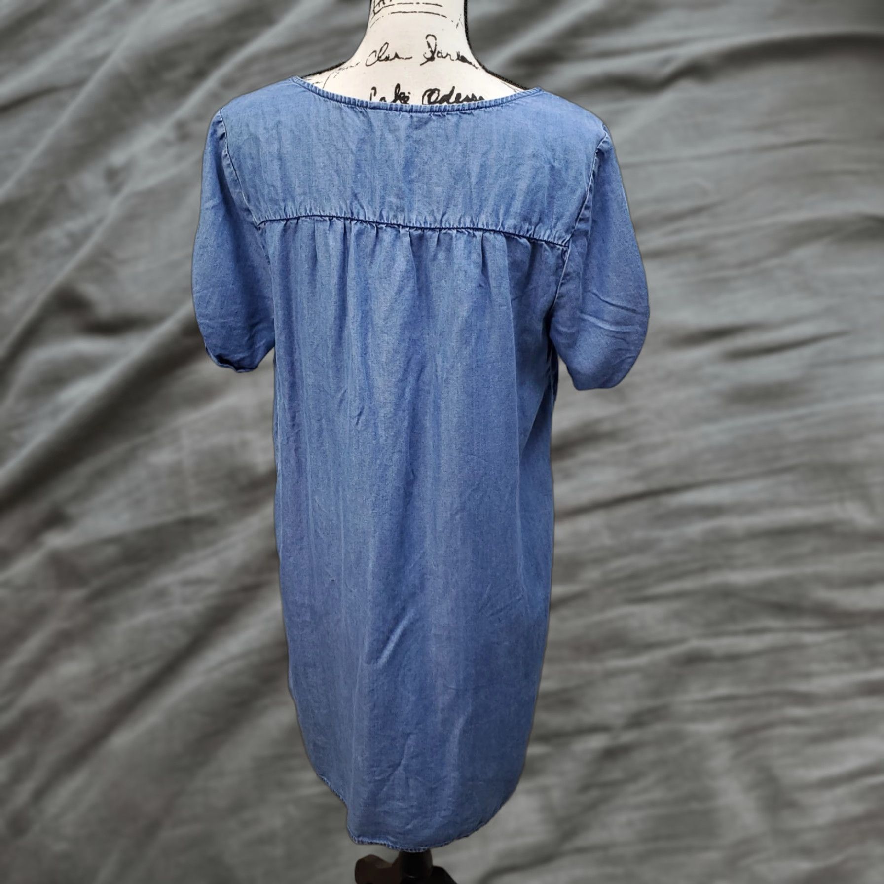 Lucky Brand Lucky Brand Shirt Dress Womens L Blue Lyocell Short Sleeve Lace Up V Neck Size L / US 10 / IT 46 - 1 Thumbnail