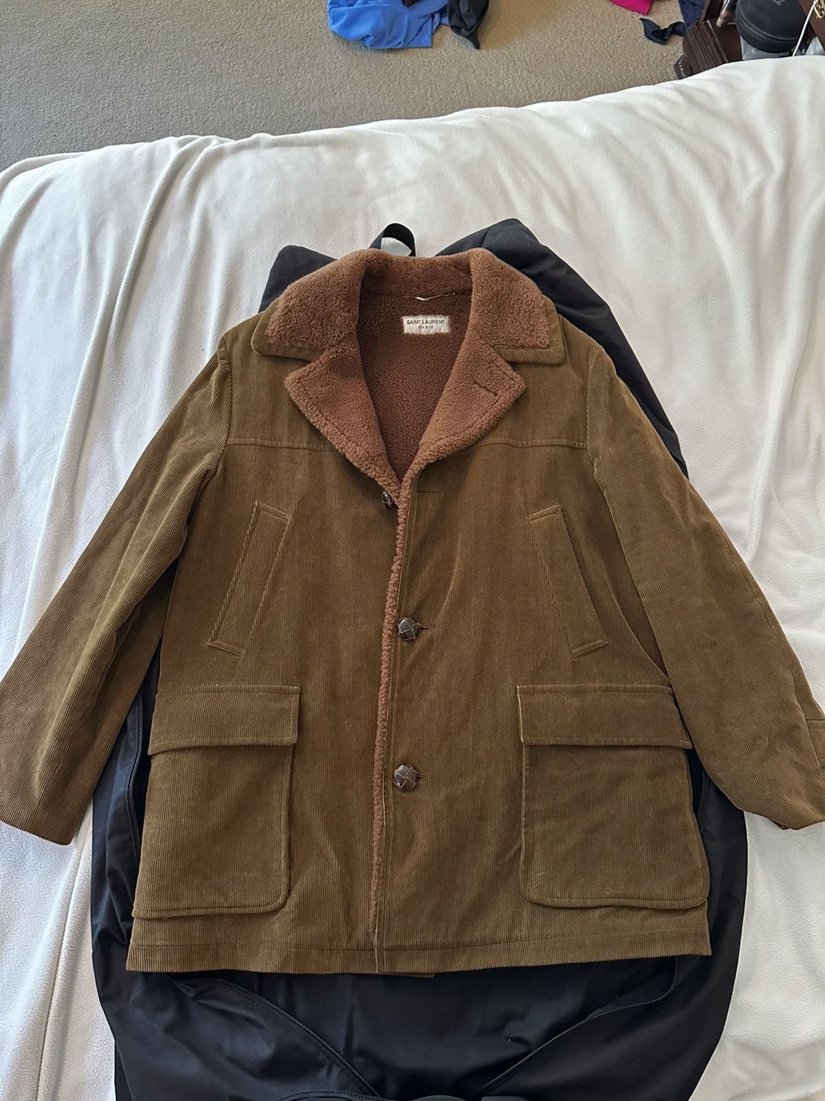 image of Saint Laurent Paris Saint Laurent Shearling Jacket Eu 56 in Green, Men's (Size XL)