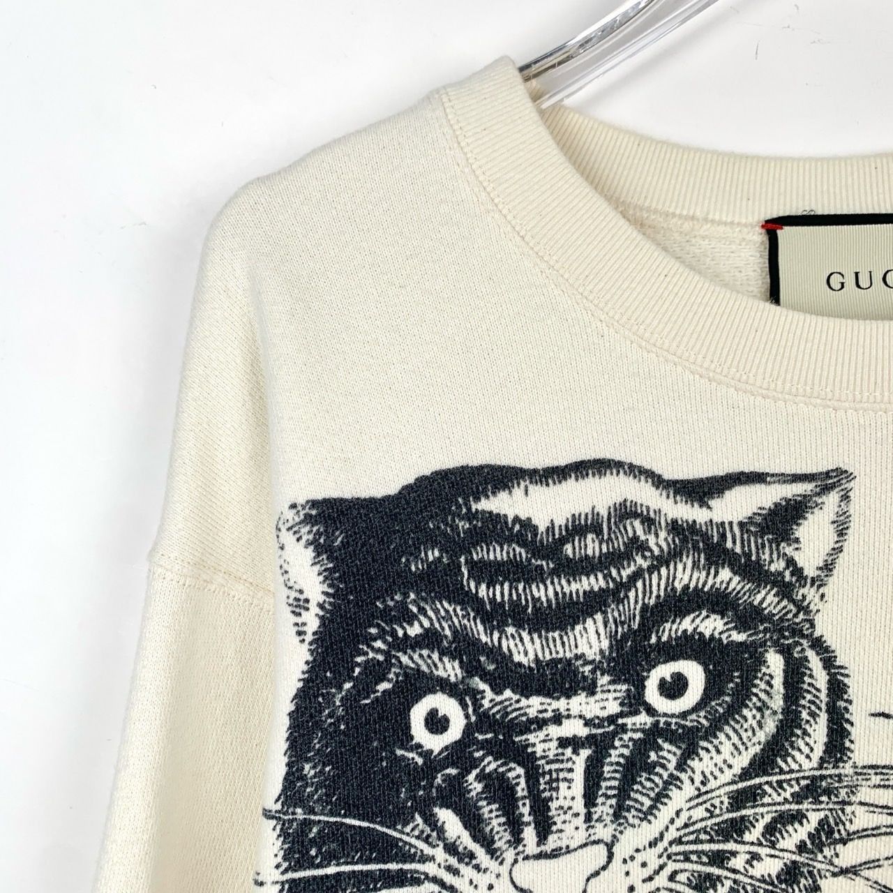Gucci [Gucci] Tiger Head Print Beige Cotton Long-Sleeve Hoodie XS Size XS / US 0-2 / IT 36-38 - 7 Thumbnail