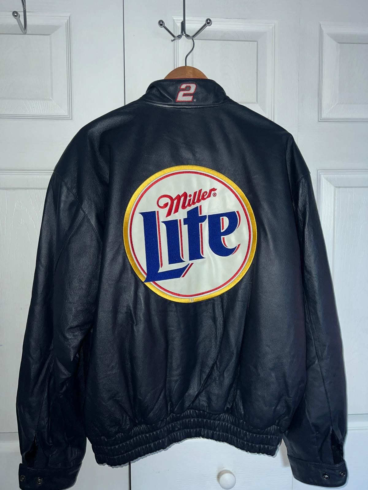 Chase Authentics Miller Lite Vintage NASCAR Navy Leather Jacket Size US L / EU 52-54 / 3 - 3 Thumbnail