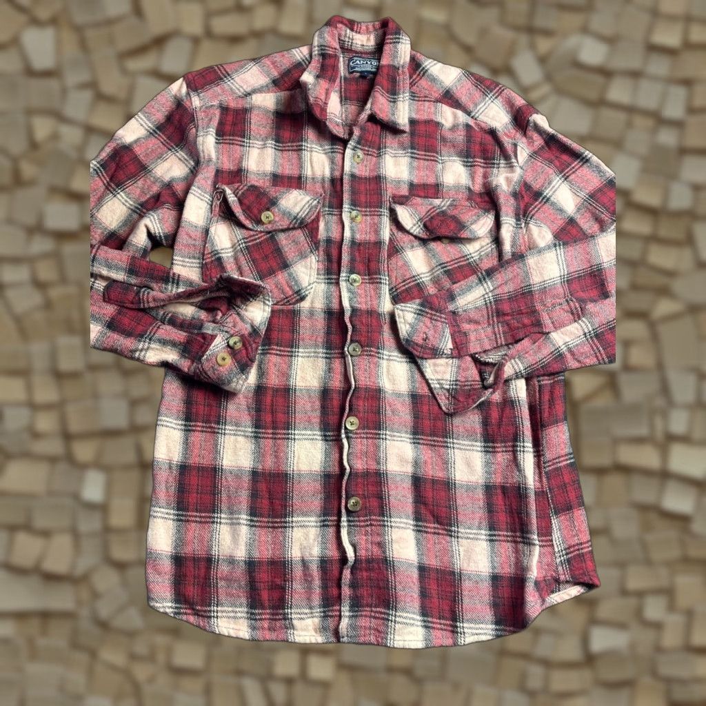 Pinko Canyon Shirt, Men's Size Large, Plaid, Button Up, Long Sleeve, Cotton Polyester, Black Pink Maroon, Heavy Worn, Regular Fit, Men Size US L / EU 52-54 / 3 - 1 Thumbnail