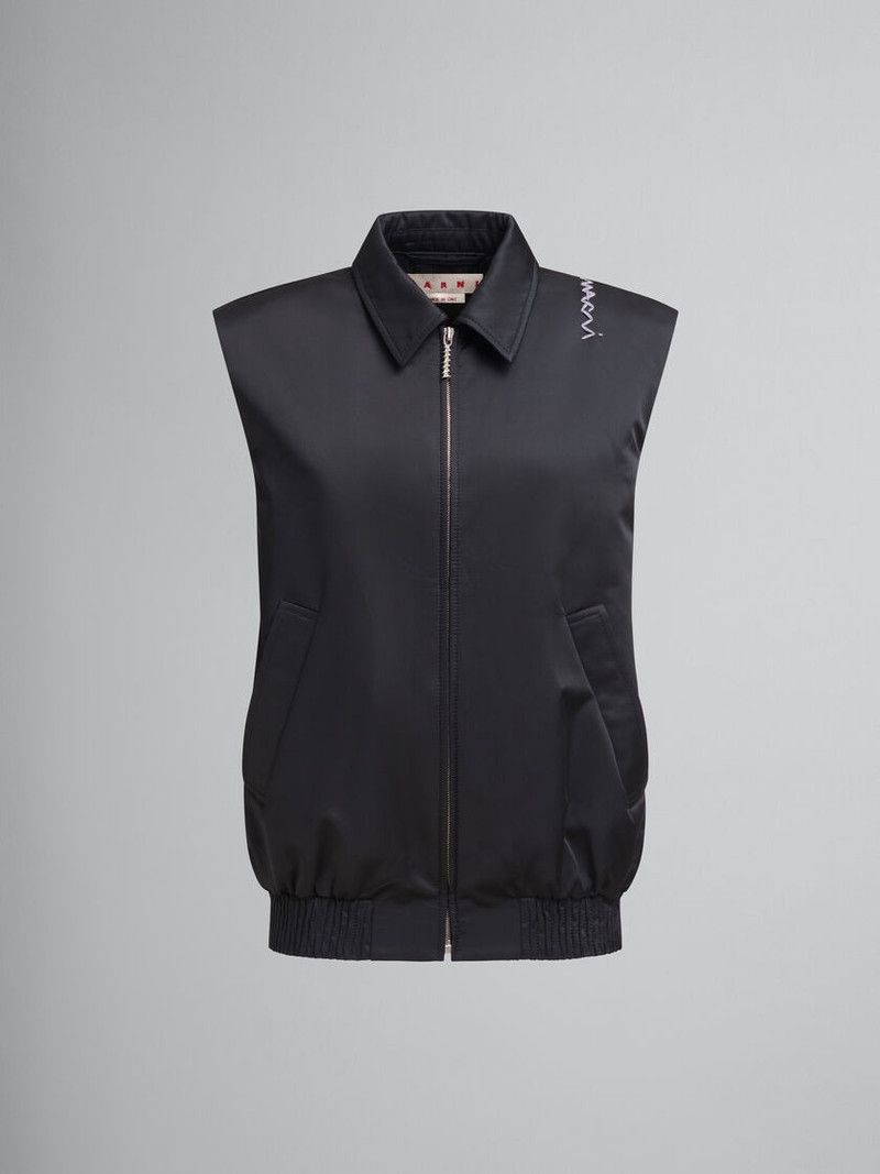 Marni o1f1d3z0326 Taffeta Bomber Vest With Symbol in Black Size S / US 4 / IT 40 - 1 Thumbnail