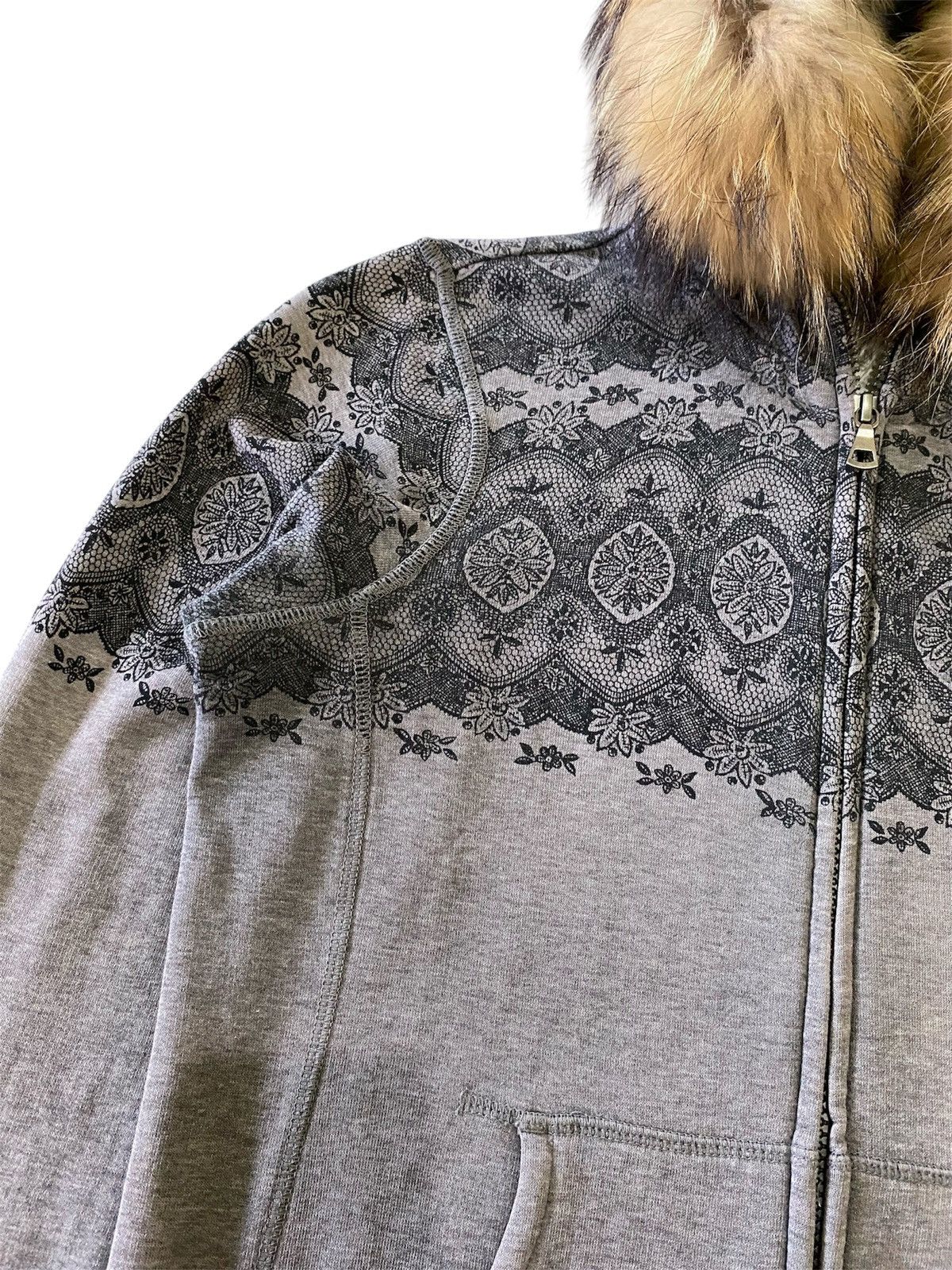 Japanese Brand Fur Luxury Hood Zip Hoodie Grey Tribal Pattern Y2K Jacket Size M / US 6-8 / IT 42-44 - 3 Thumbnail