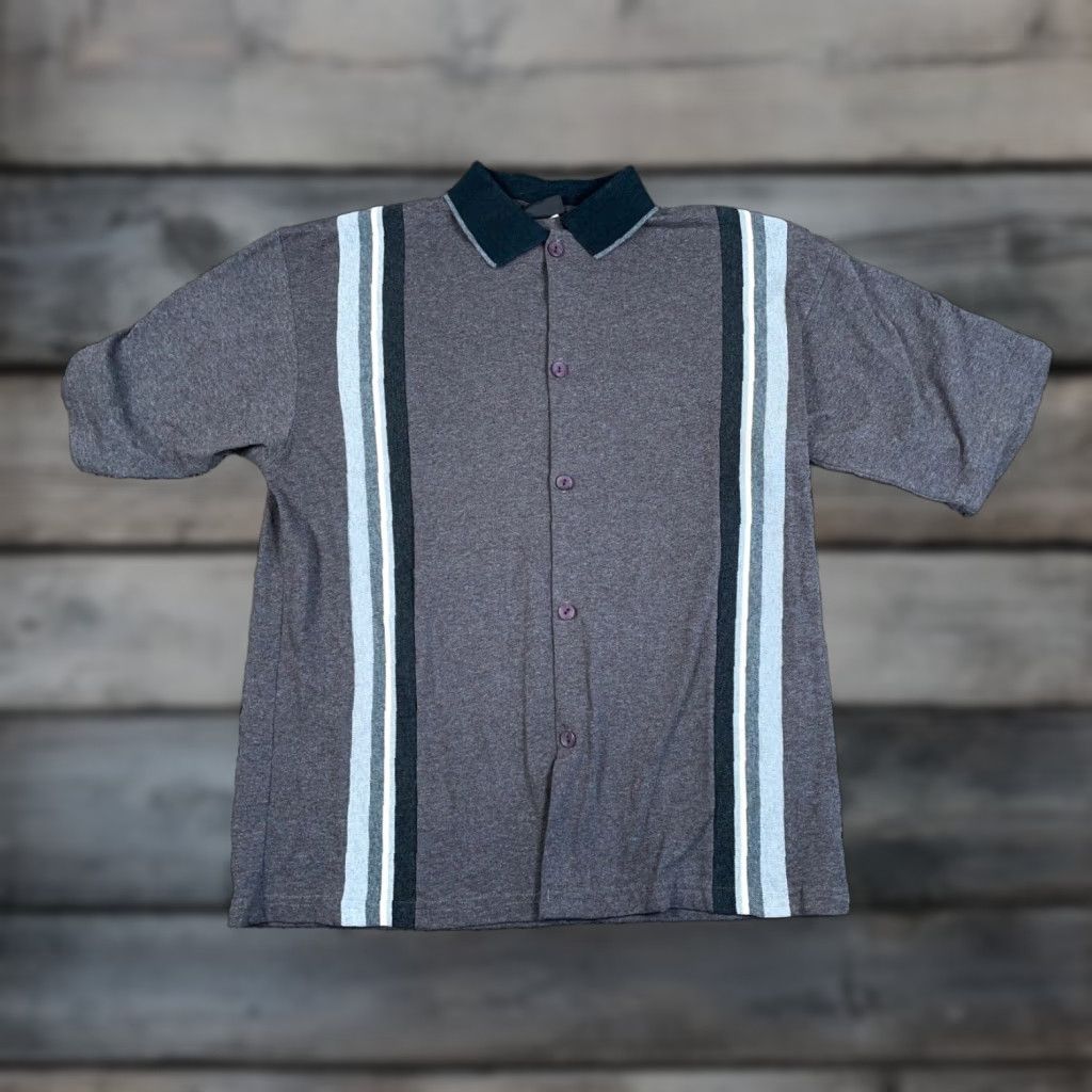 Vintage VINTAGE Left Coast Shirt Adult Large Gray Knit Striped Button-Up Casual Retro 90s Mens Size US L / EU 52-54 / 3 - 1 Thumbnail