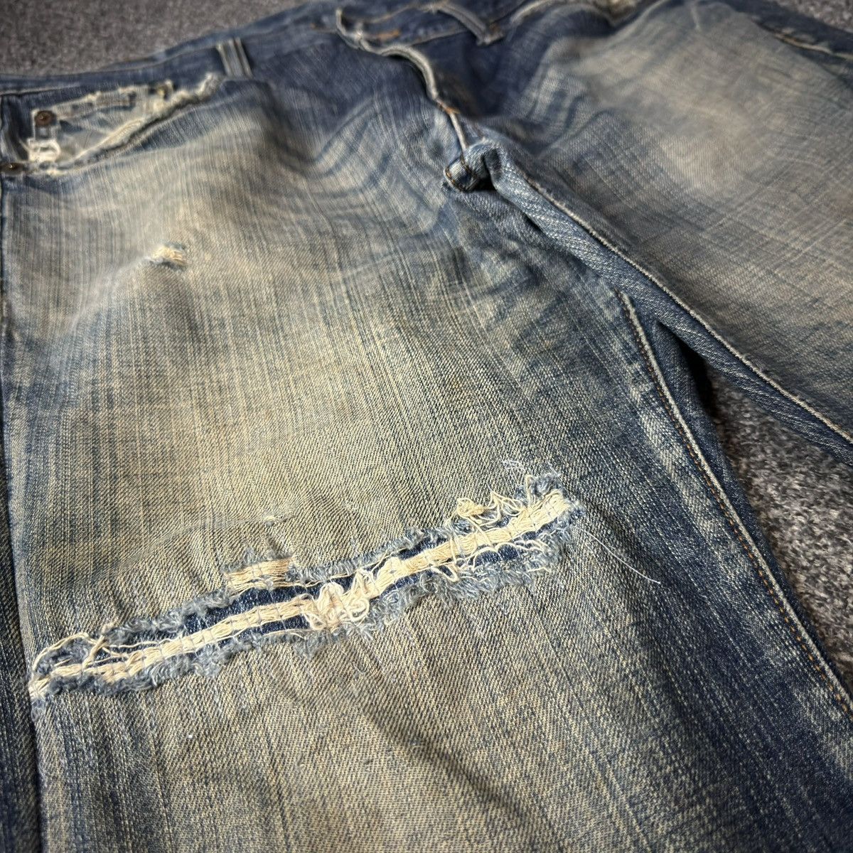 Japanese Brand 🇯🇵 Vintage 90s Japanese Bobson Destroyed Crack Wash denim Size US 35 - 5 Thumbnail