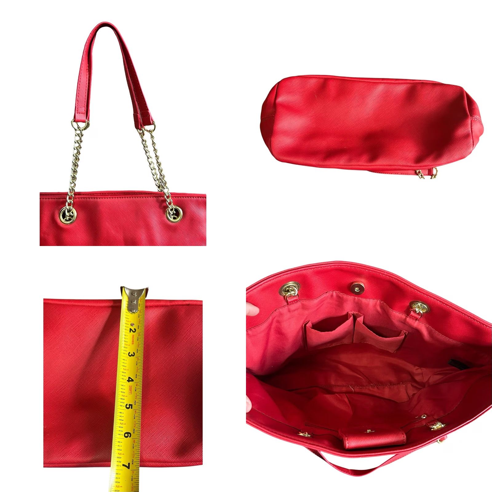 Kenneth Cole KENNETH COLE REACTION Red Shoulder Hand Bag Women's Purse Chain Handles Tote Size ONE SIZE - 10 Thumbnail