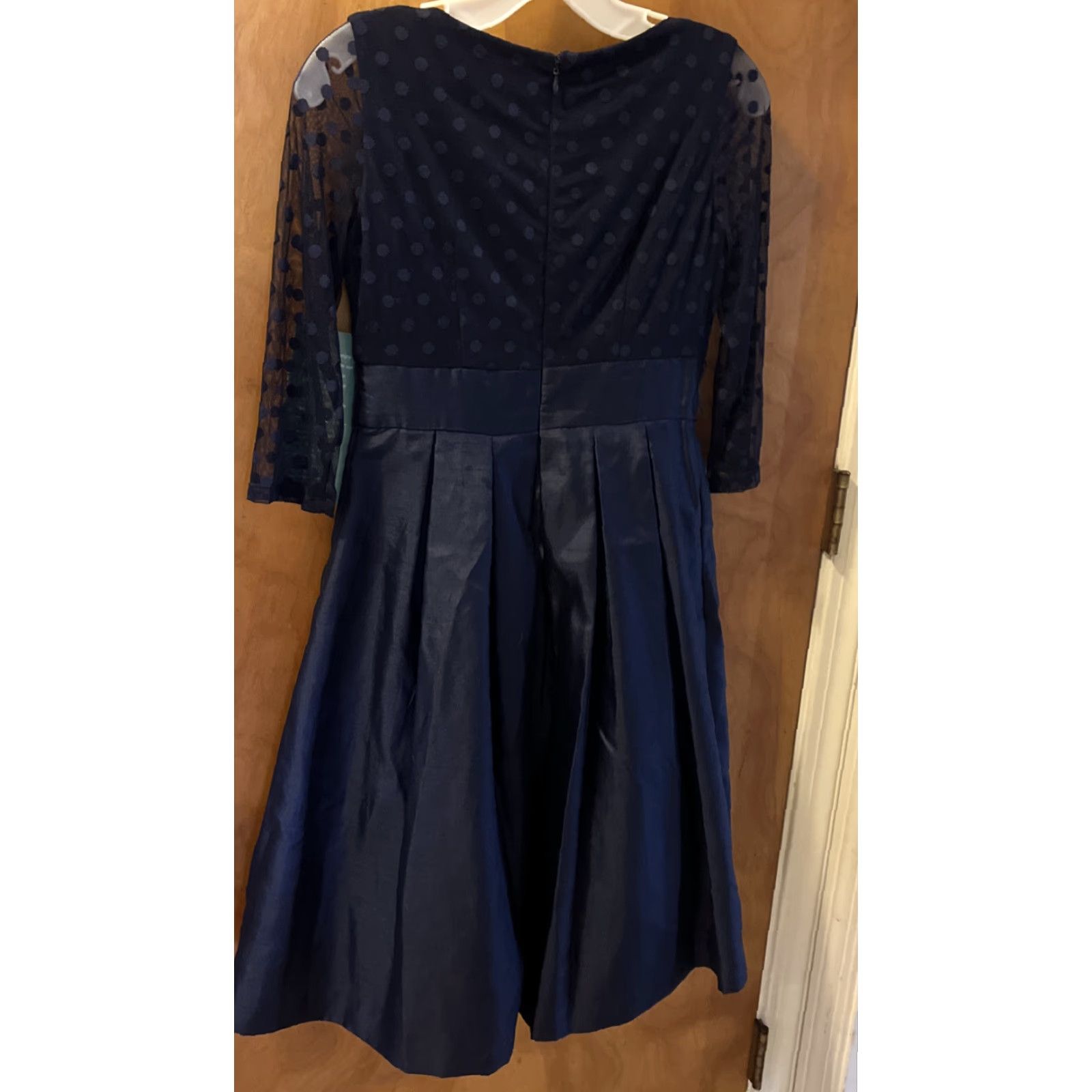 Etro VINTAGE JH Evening Women Dress Retro 50s Polka Dot Knee Length Fit & Flare Petites Navy Blue Size 2P Size XS / US 0-2 / IT 36-38 - 7 Thumbnail