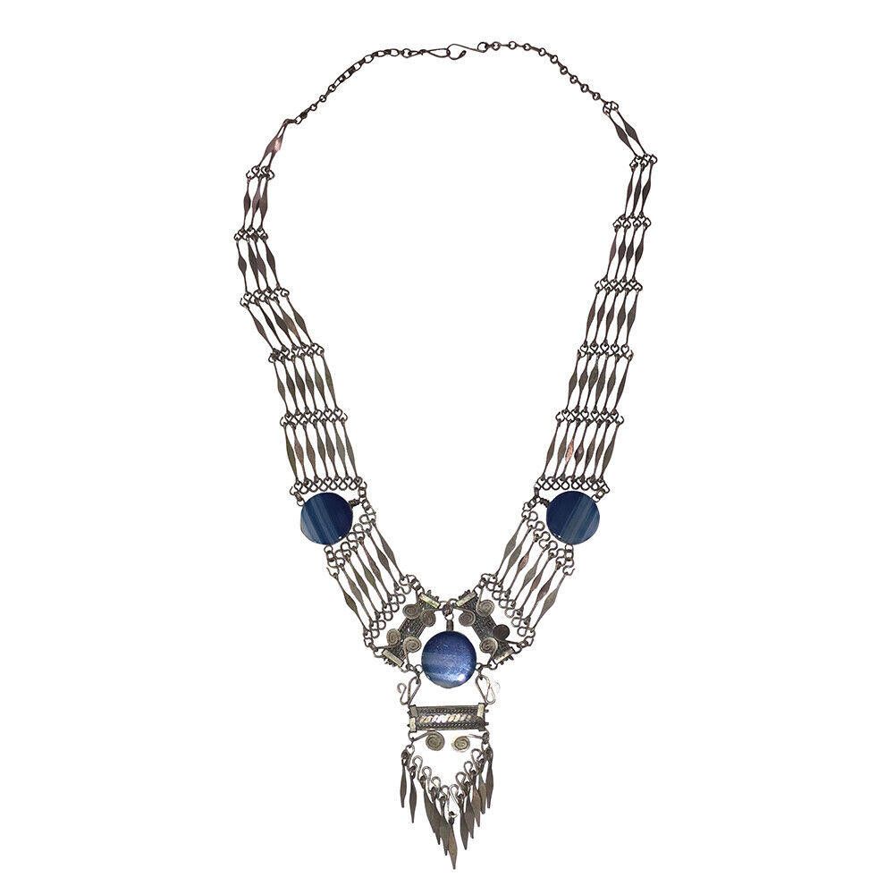 Designer Peruvian Alpaca and Blue Banded Agate Artisan Necklace Size ONE SIZE - 4 Thumbnail