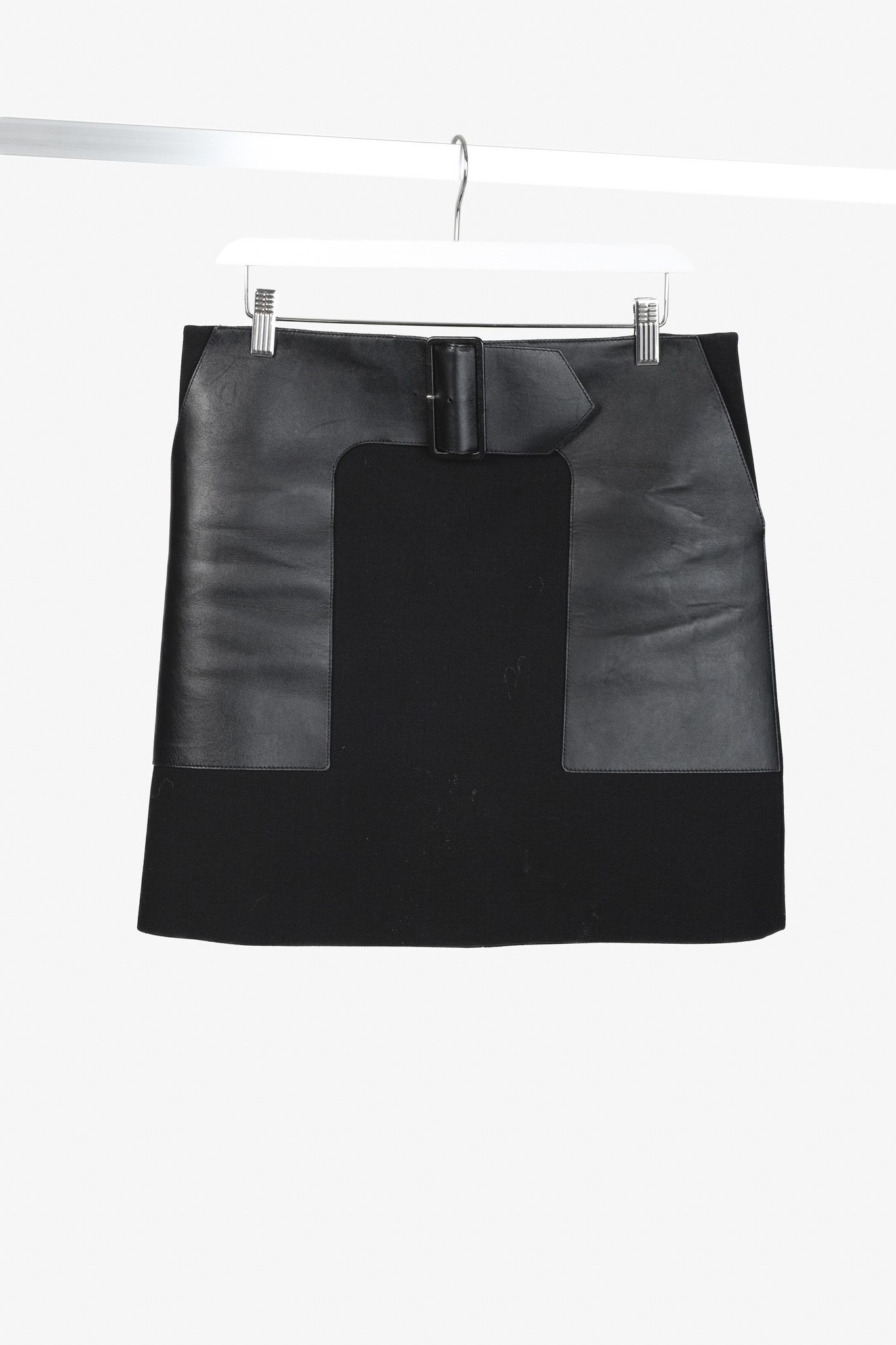 Celine Celine Black Wool and Lambskin Belted Skirt Size 31" - 1 Thumbnail