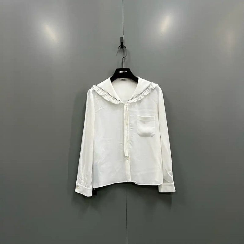 Miu Miu Miu Miu White Cotton Long Sleeve Shirt 0089 Size ONE SIZE - 1 Thumbnail