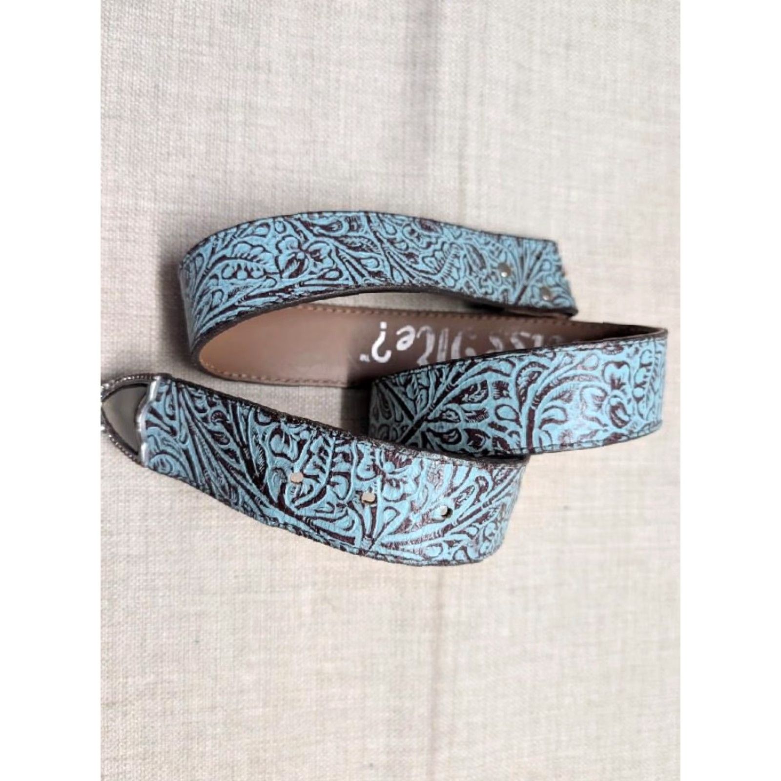 Miss Me VINTAGE western belt Miss Me Teal Tooled Leather 30" Women Belt Size ONE SIZE - 2 Thumbnail