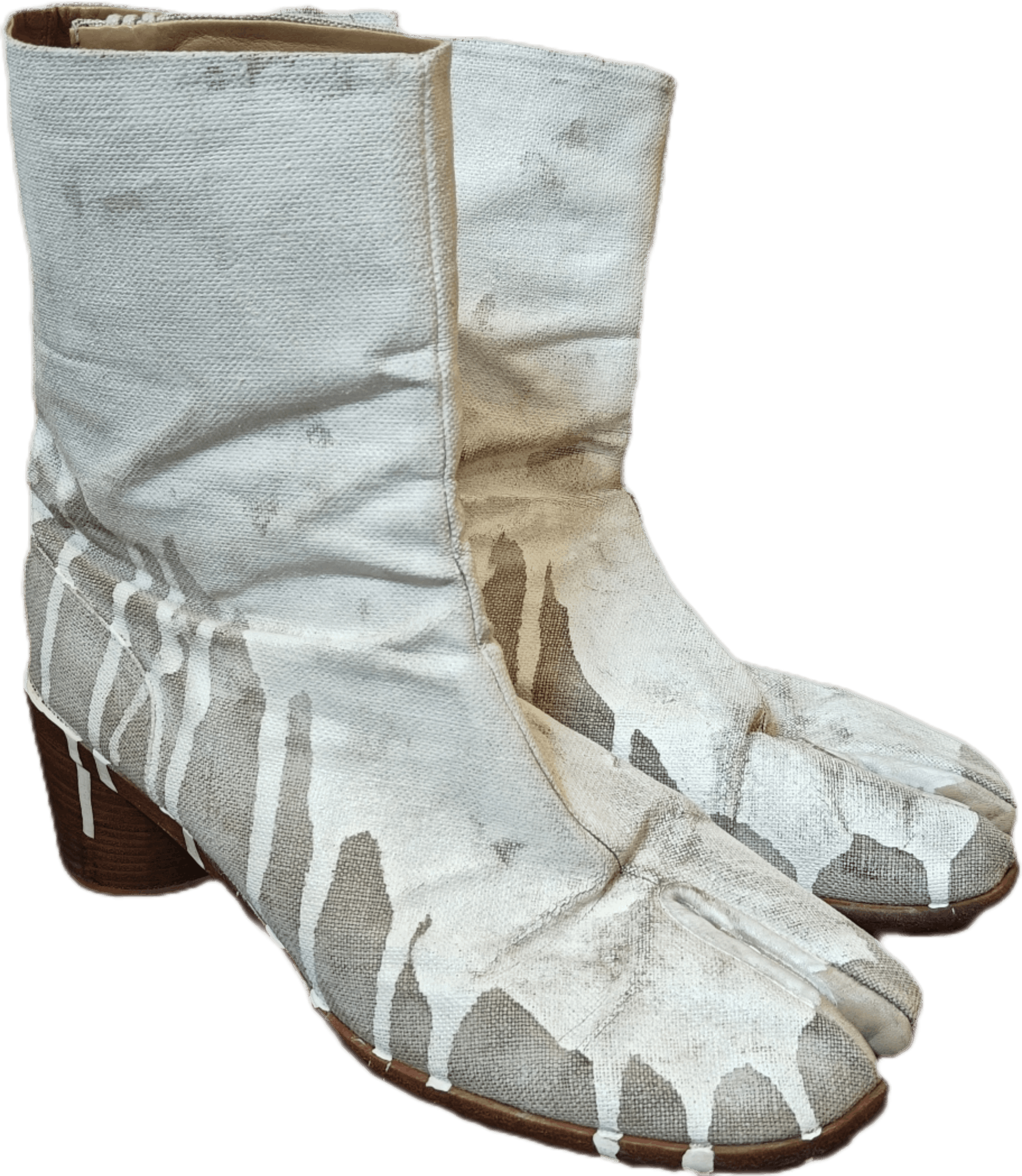 Maison Margiela Mm Paint Drip Tabi Boots Canvas Size 41 3'' Heel Shoes in Beige, Men's