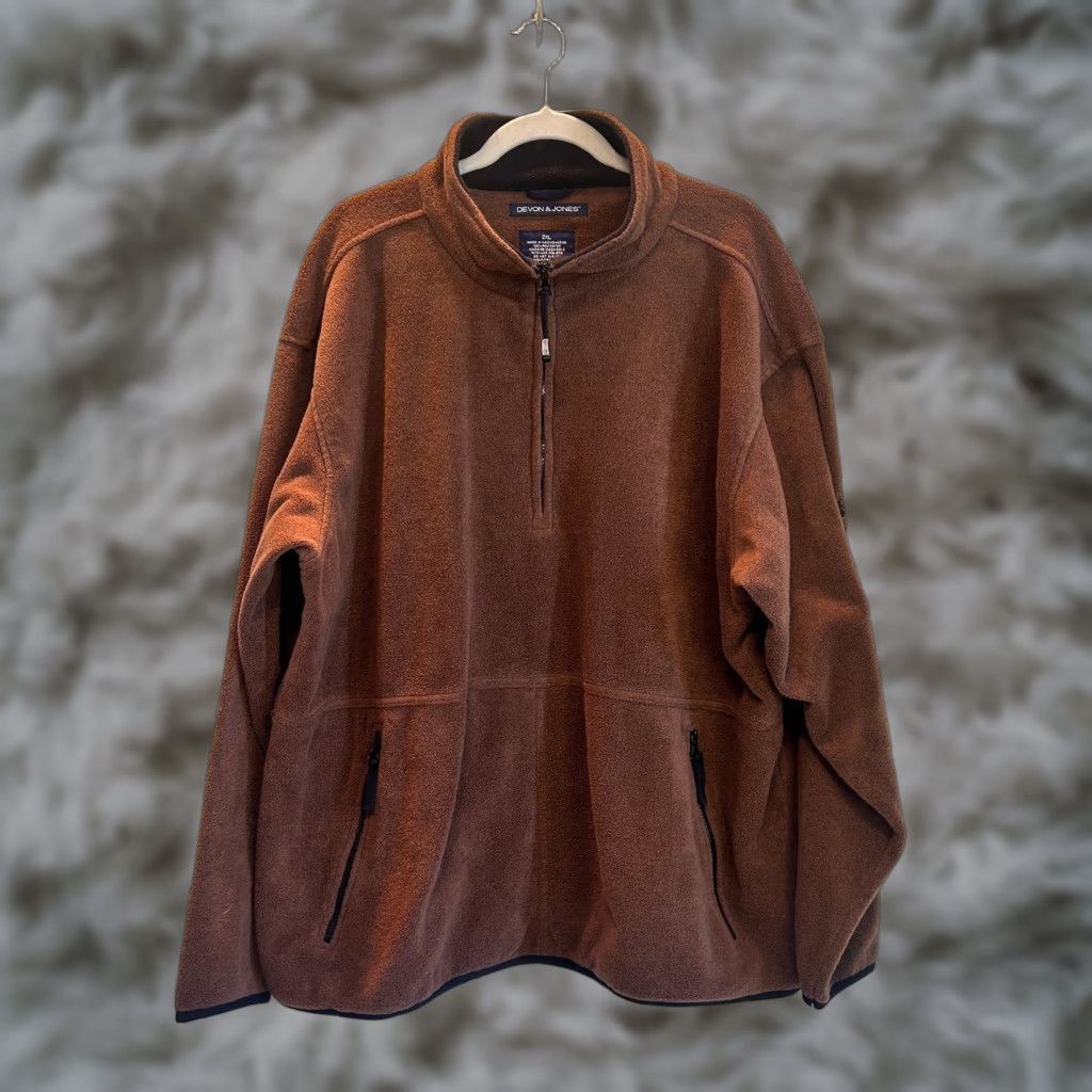 Vintage **Devon & Jones Mens 2XL Brown 1/2 Zip Fleece Jacket Pullover** User: **Devon & Jones Mens 2XL Brown Fleece 1/2 Zip Jacket Pullover** Size US XXL / EU 58 / 5 - 1 Thumbnail