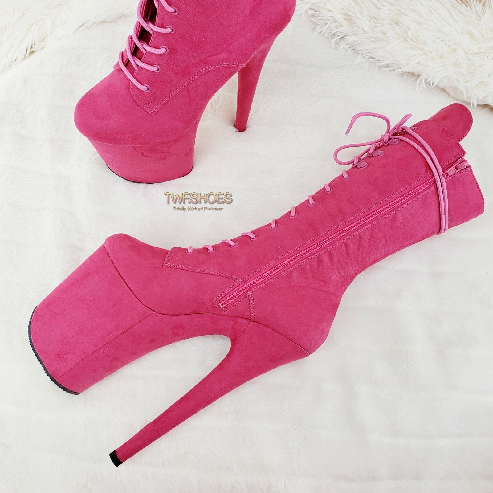 Other Flamingo 1050FS Hot Pink V-Suede 8" Heel Platform Mid Calf B Size US 7 / IT 37 - 6 Thumbnail