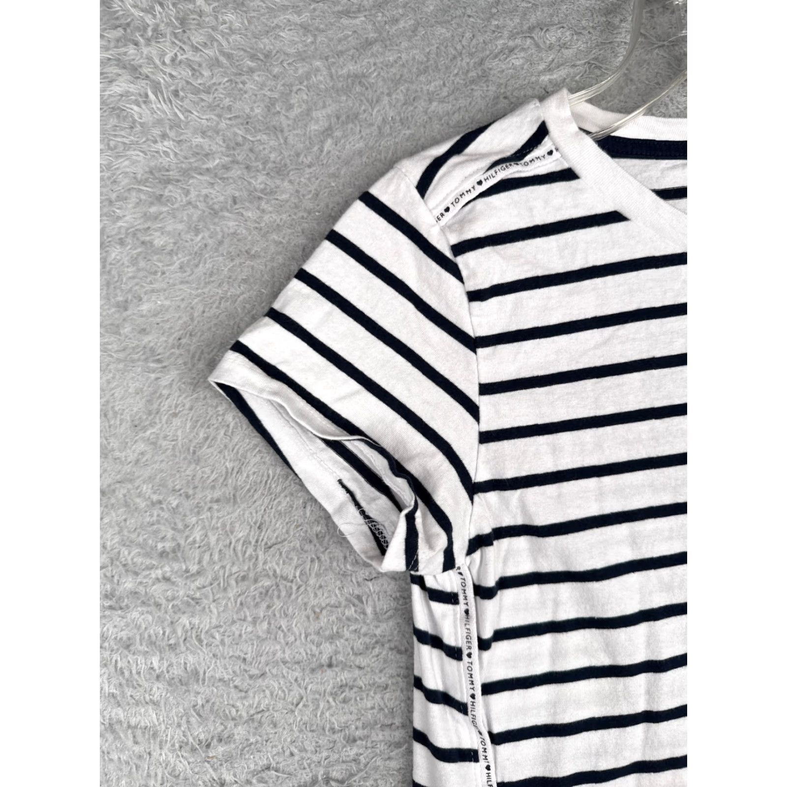 Tommy Hilfiger VINTAGE Tommy Hilfiger Dress Shirt Girls XL White Striped Crew Neck Jersey Cotton XL White Tee Dress 90s? Size XL / US 12-14 / IT 48-50 - 3 Thumbnail