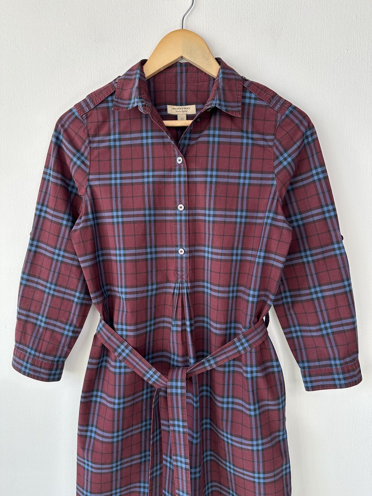Burberry BURBERRY Plaid Shirt Dress Burgundy Check Cotton Belted US 4 Size XS / US 0-2 / IT 36-38 - 3 Thumbnail