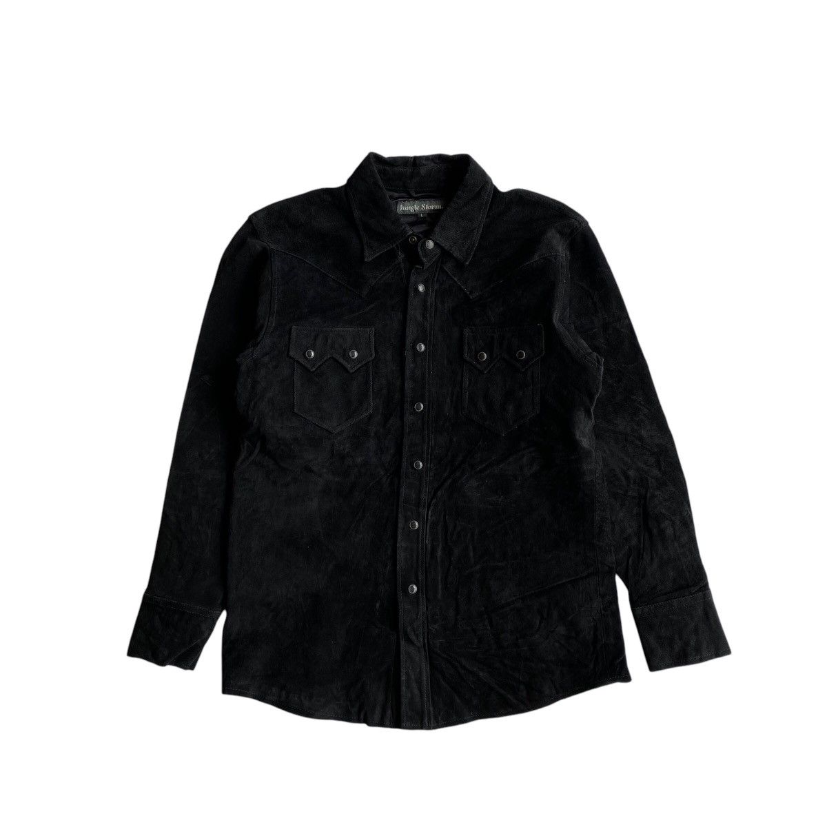 image of Genuine Leather x Vintage Jungle Storm Suede Leather Shirts in Black, Men's (Size Medium)