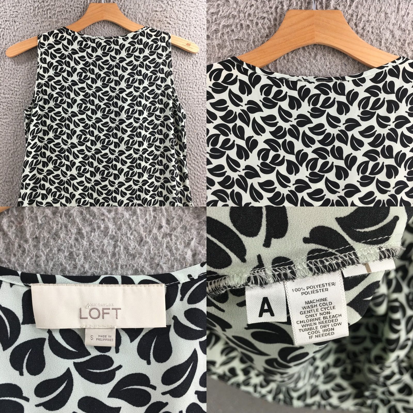 Ann Taylor Ann Taylor LOFT Blouse Womens Small Black Sleeveless Leaf Print Pleated Front Size S / US 4 / IT 40 - 8 Thumbnail