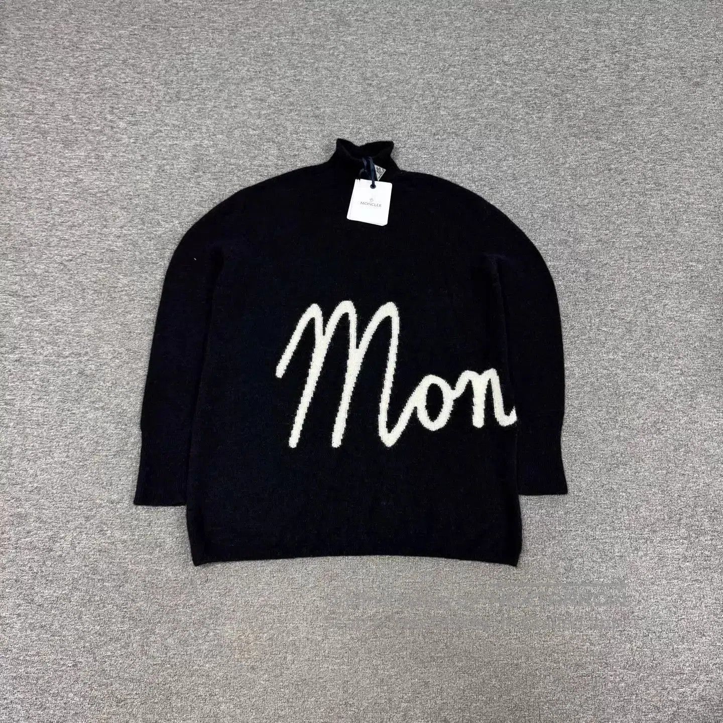 Moncler Black High Neck Sweater with 'Mon' Graphic. Size US S / EU 44-46 / 1 - 1 Thumbnail