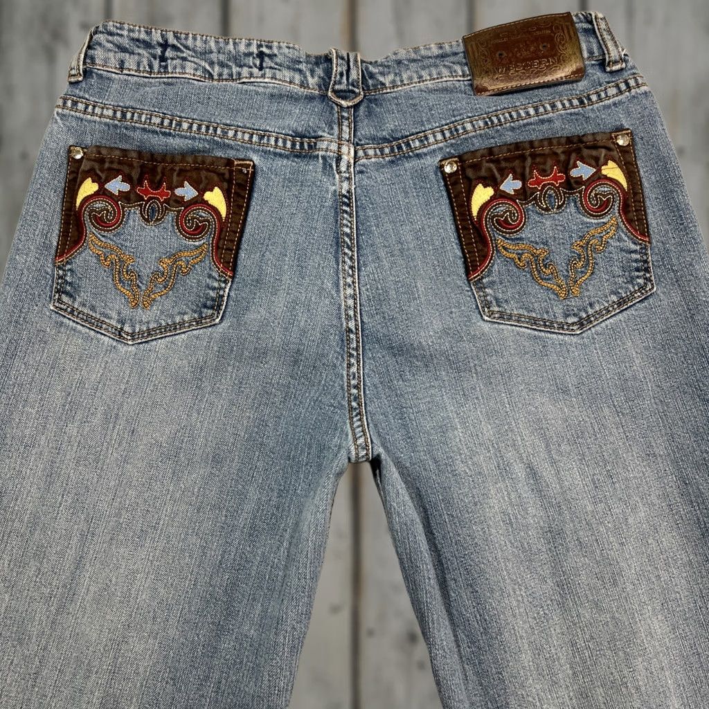 Bell VINTAGE 90’s Lawman Western Jeans Women 13 Bell Bottom Embellished Faded Stretch Jeans Western Girls Womens Size 34" / US 12 / IT 48 - 1 Thumbnail