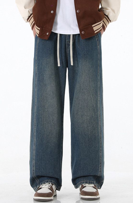 Japanese Brand Men's street straight loose distressed versatile jeans Size US 32 / EU 48 - 3 Thumbnail