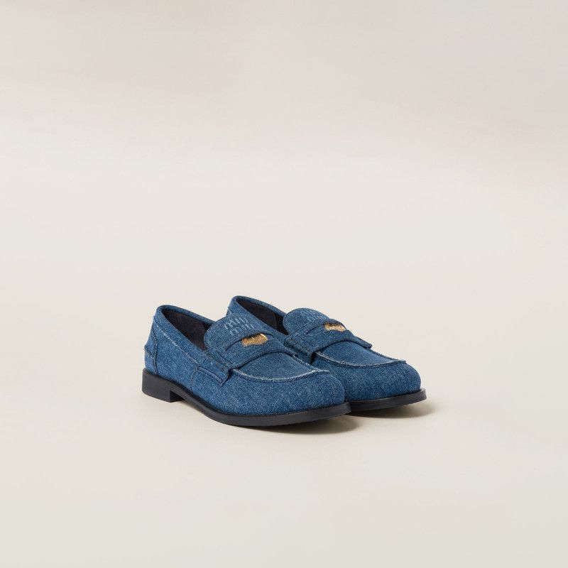 Miu Miu o1B3y1r0526 Denim Loafers in Blue Size US 8 / IT 38 - 2 Thumbnail