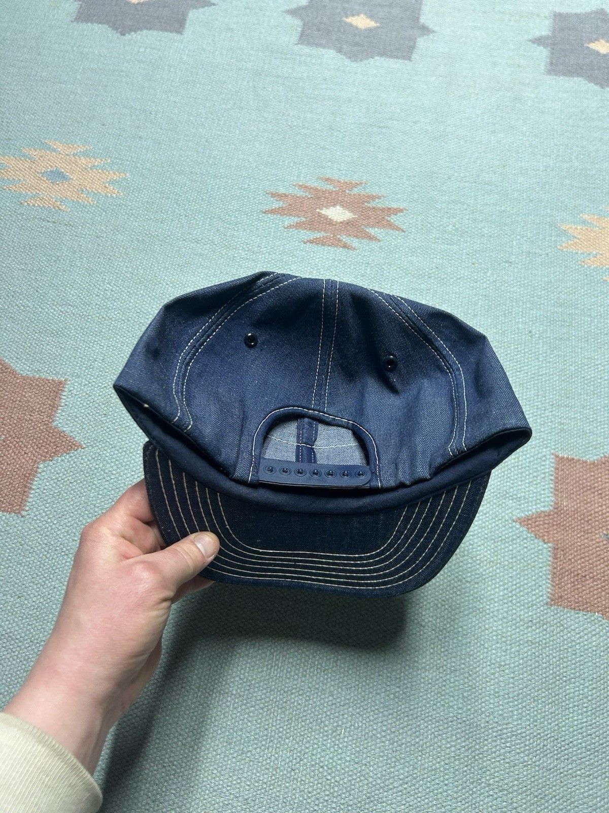 Vintage Vtg 80 snapback hat denim stabilized nitrogen patch made USA Size ONE SIZE - 4 Thumbnail