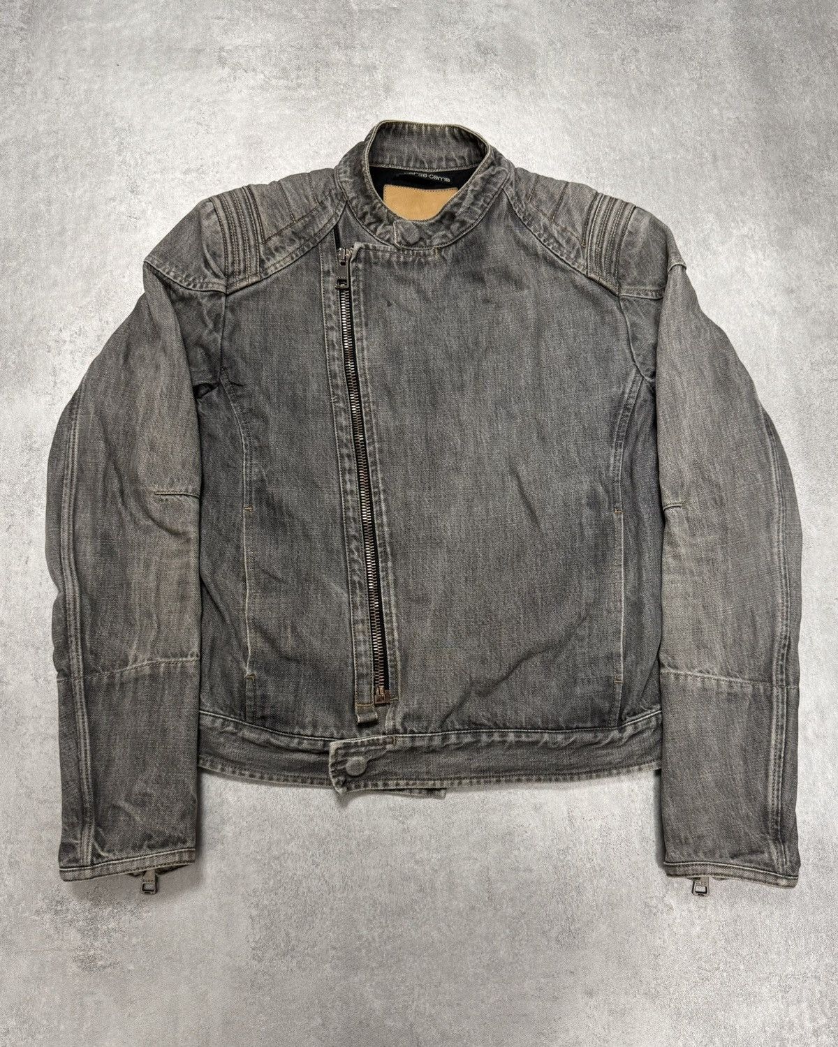 image of Ss2002 Gucci Biker Pro Denim Jacket By Tom Ford (S) in Grey, Men's (Size Small)