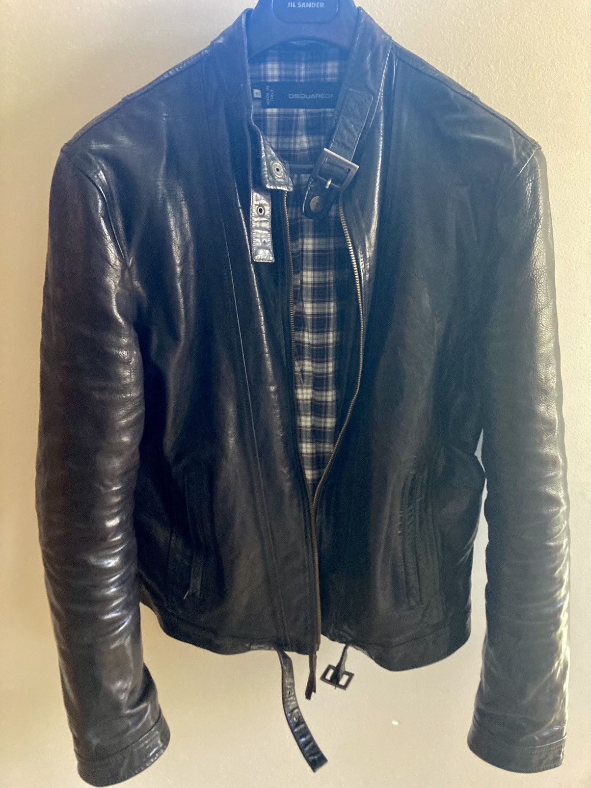 image of Dsquared2 Dsquared Goat Skin Leather Jacket in Black, Men's (Size Medium)