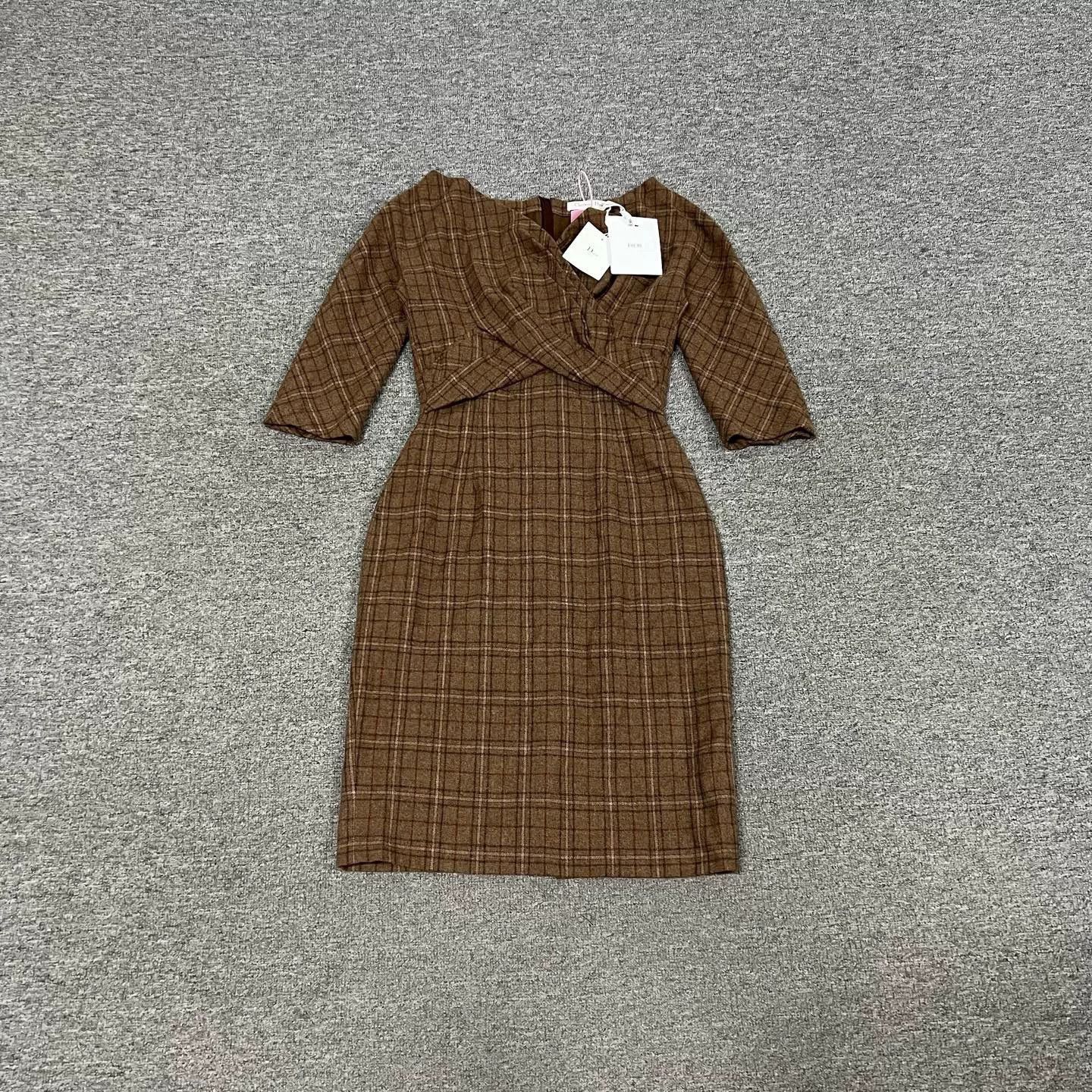 Dior Dior Brown Plaid Silk-Wool Wrap Dress Size XS / US 0-2 / IT 36-38 - 1 Thumbnail
