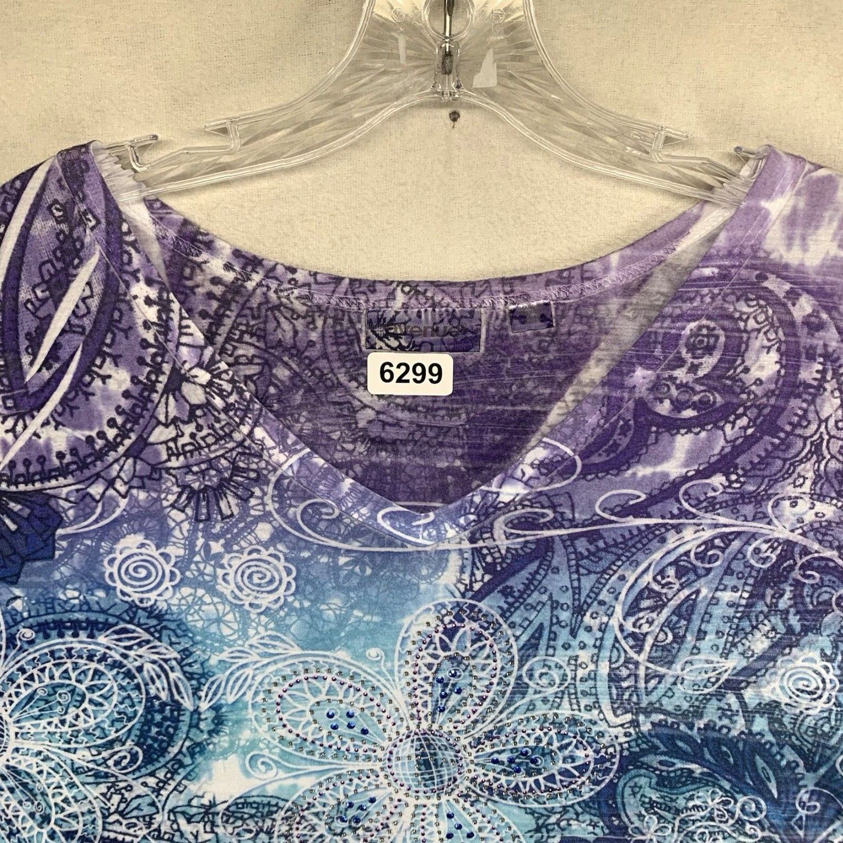 Avenue Avenue Blouse Women’s Top Plus Size 22 24 V-Neck Short Sleeve Beaded Embellished All Over Print Paisley Multicolor Knit Polyester Shirt Size 3XL / US 20-22 - 3 Thumbnail