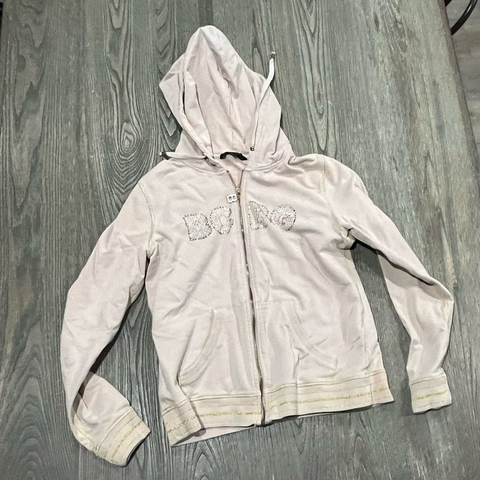 Vintage BCBGMaxAzria Sweatshirt Hooded Full Zip Jeweled Logo Large Size L / US 10 / IT 46 - 1 Thumbnail