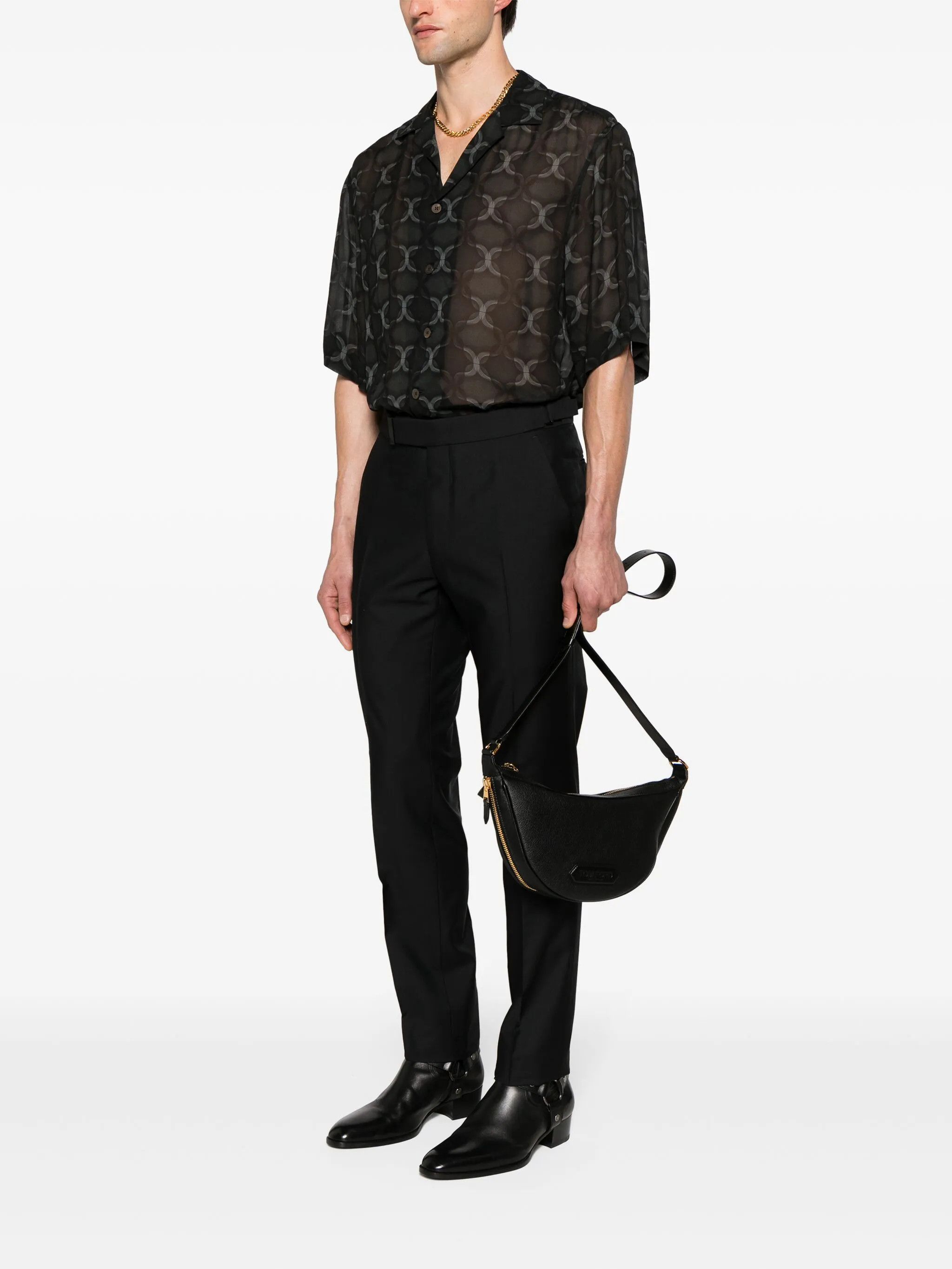Tom Ford o1w1db10225 H0585 Size: OS Leather Zip Crescent Bag in Black Size ONE SIZE - 2 Thumbnail