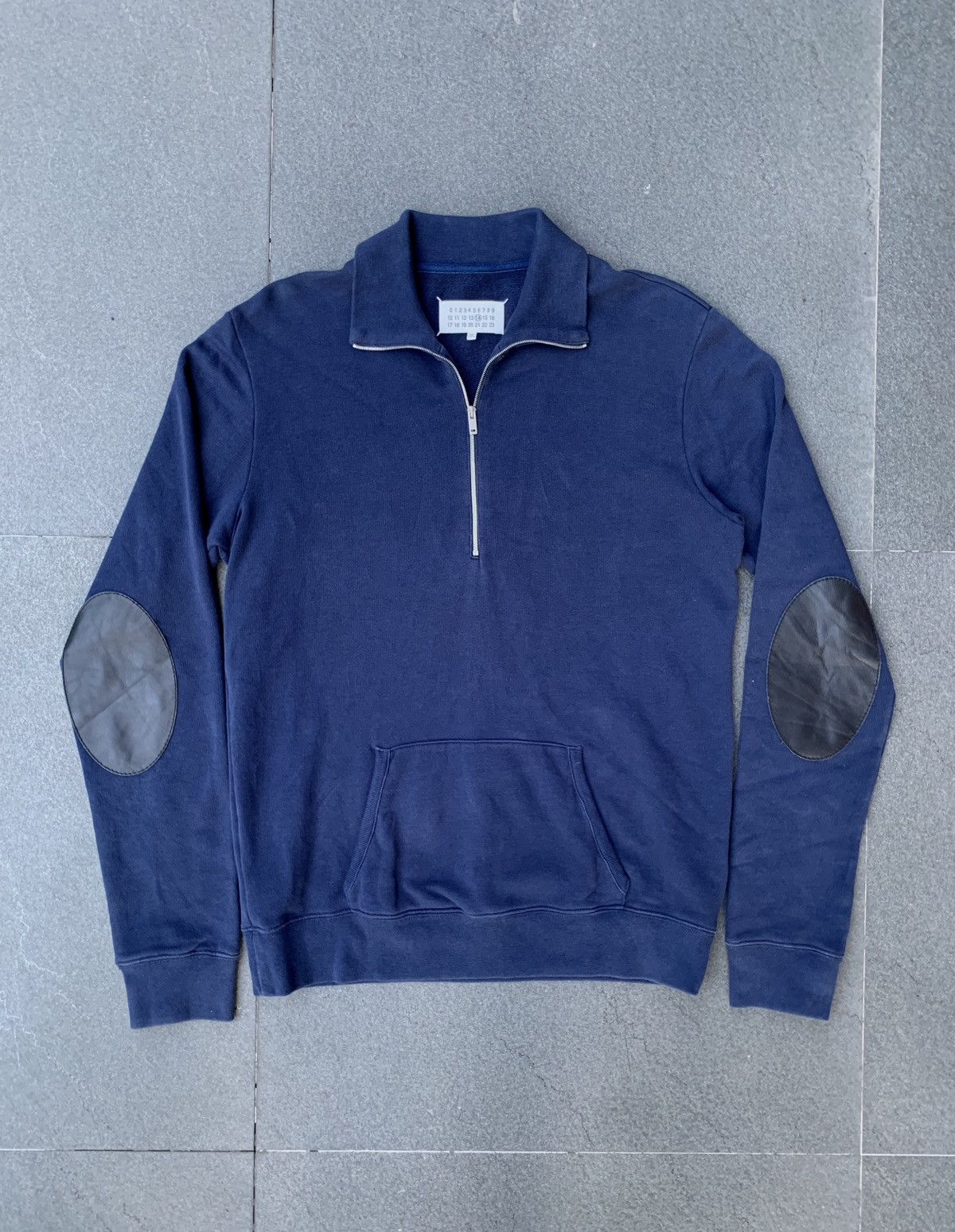 image of Maison Margiela Elbow Patch Halfzip Cotton Jacket in Navy, Men's (Size Medium)