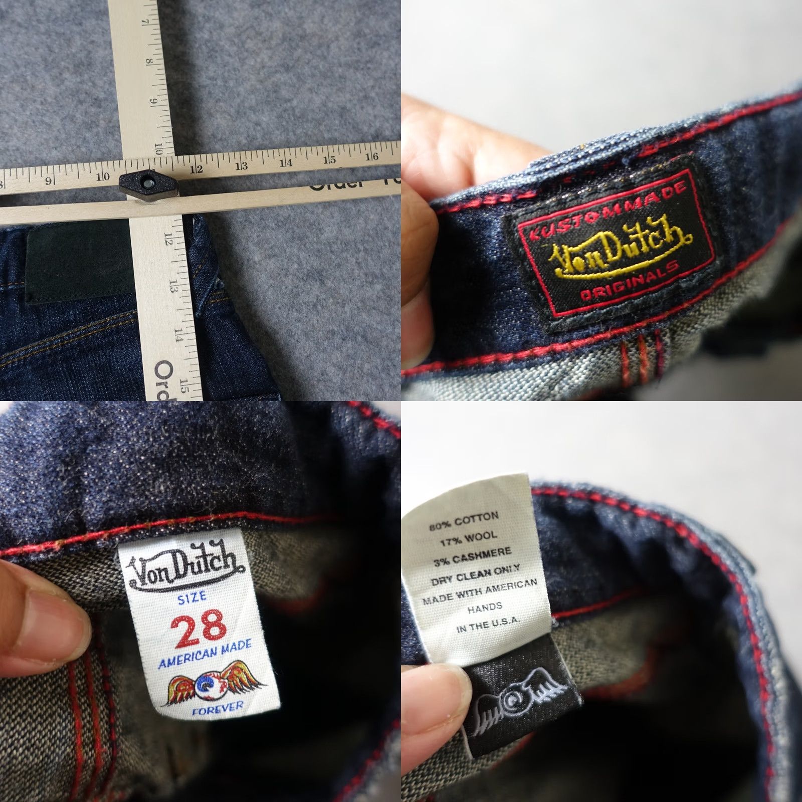 Von Dutch VINTAGE Von Dutch Jeans Mens 24 Blue Pants Straight Leg Dark Wool Cashmere USA Slim Regular 5-Pocket Denim Inseam 30 Size US 28 / EU 44 - 10 Thumbnail