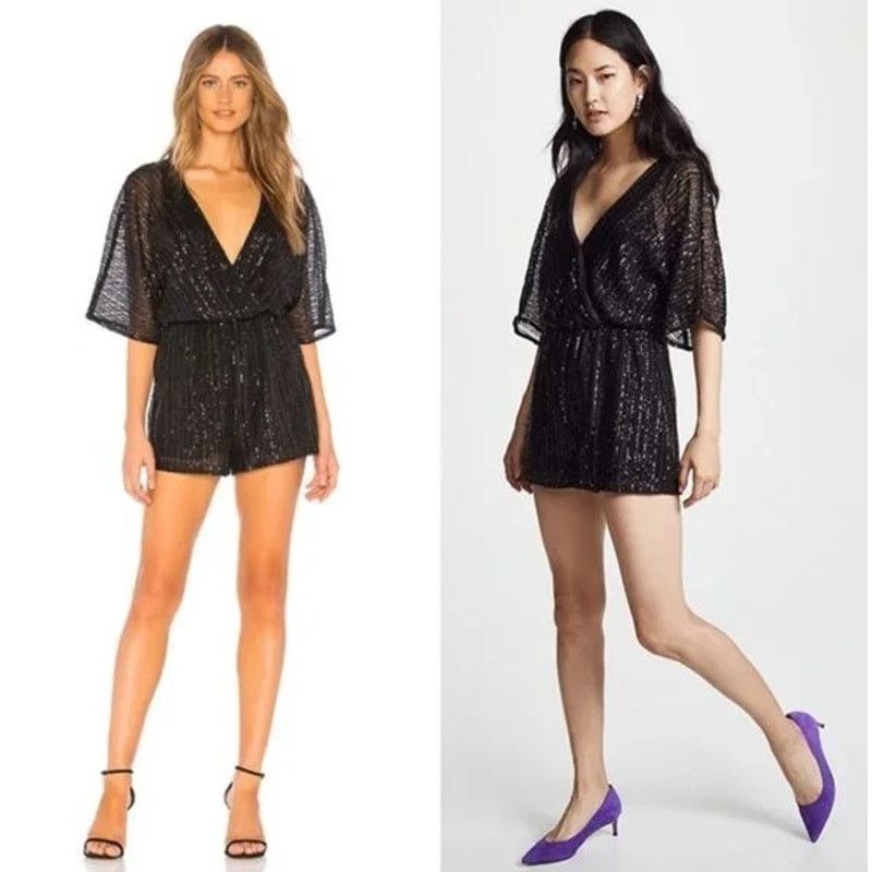 BB Dakota BB Dakota Sequin Romper Women XS V-Neck Kimono Sleeves Lined Size 26" / US 2 / IT 38 - 2 Thumbnail
