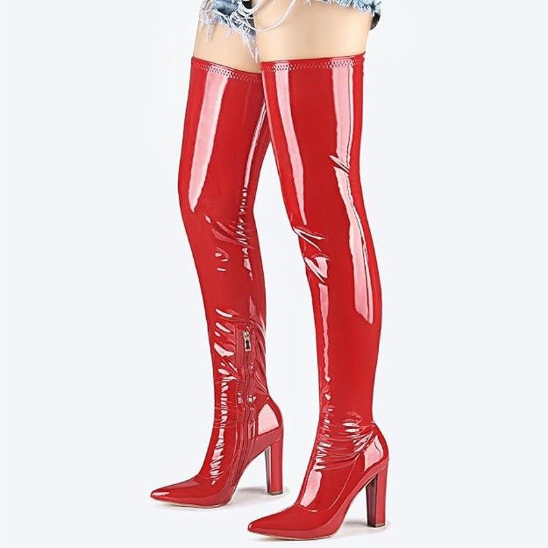 Other Wsheliu Red Thigh High 4" Heel Boots Women’s Size 6.5 Size US 6.5 / IT 36.5 - 3 Thumbnail