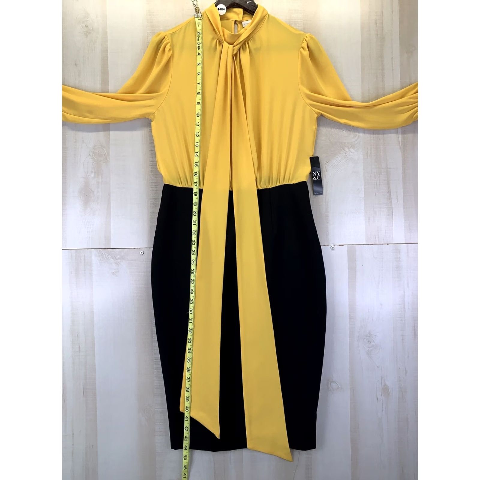 Vintage VINTAGE New York & Company Stretch Yellow Black Chiffon Sheath Dress Womens 10-NWT-10484 Size L / US 10 / IT 46 - 6 Thumbnail