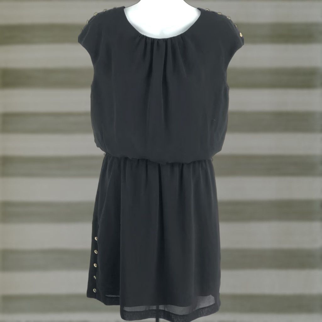 Guess GUESS Chiffon Blouson Dress Cap Sleeve Black 4 Knee Length Button Lined 90s Club Fairy Blouson Womens Size S / US 4 / IT 40 - 1 Thumbnail